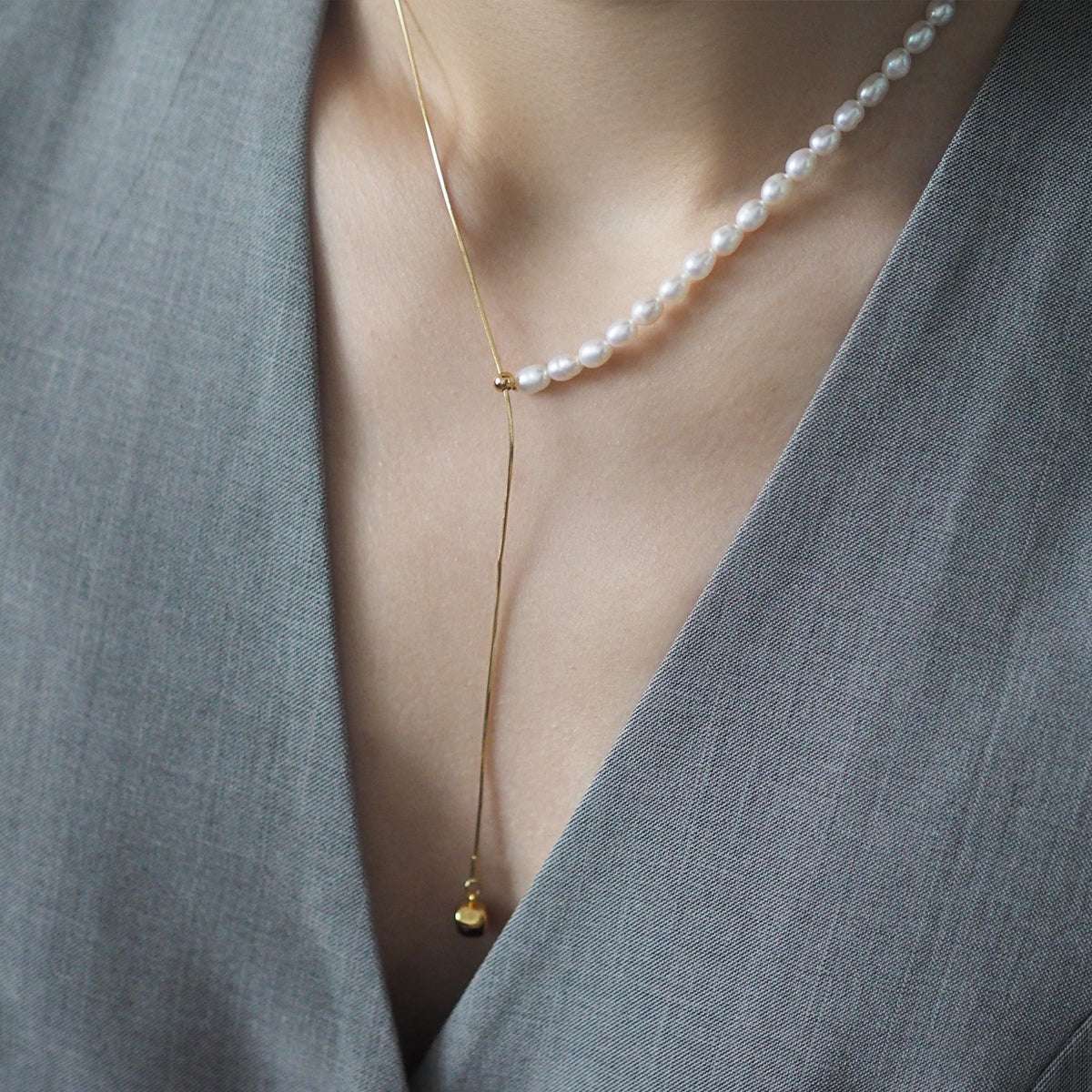 Eyde Pearls Herringbone Drop Necklace