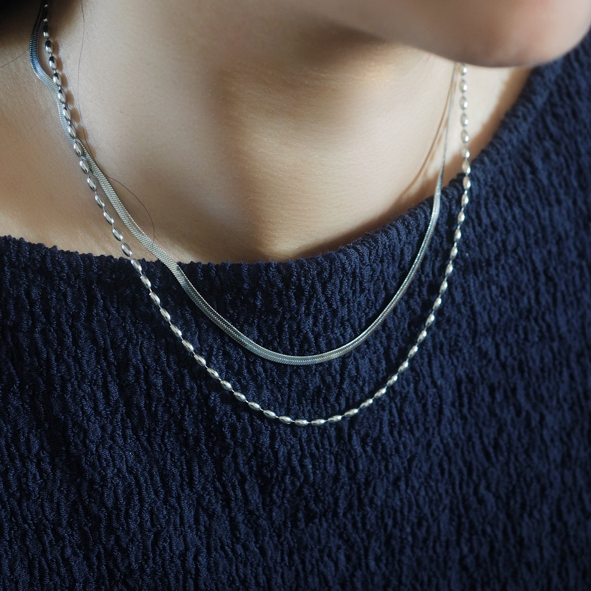 Mazie Herringbone Double Layer Necklace