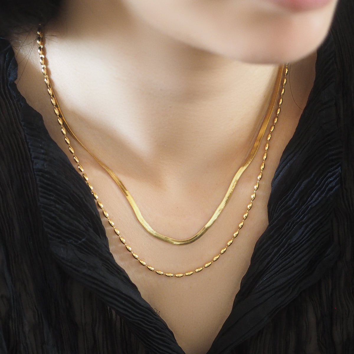Mazie Herringbone Double Layer Necklace