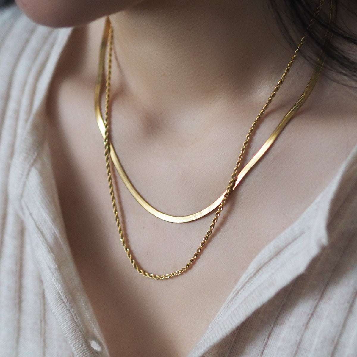 Chai Double Layer Twist Chain Necklace
