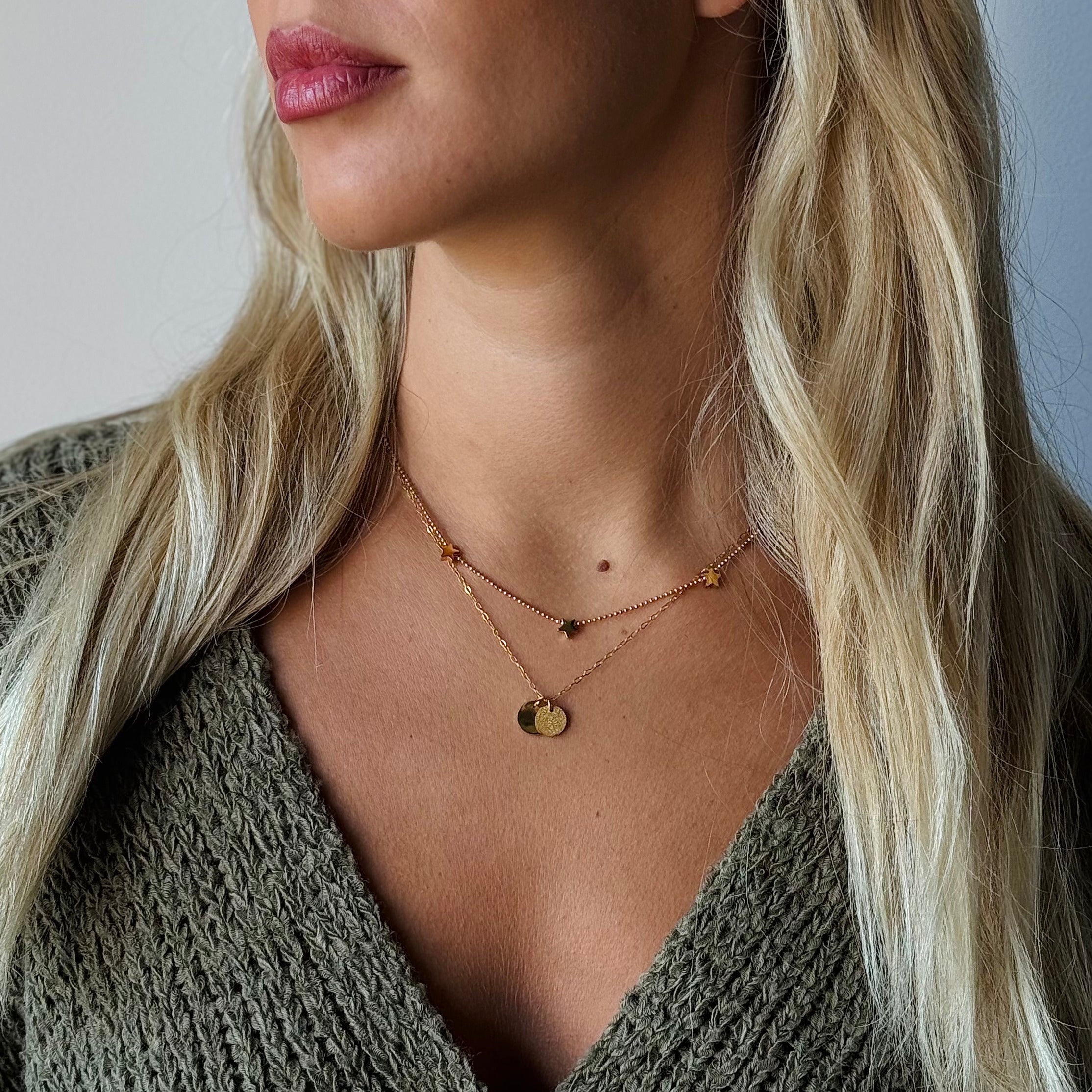 Double Chain Stars with Disc Necklace - éclater jewellery