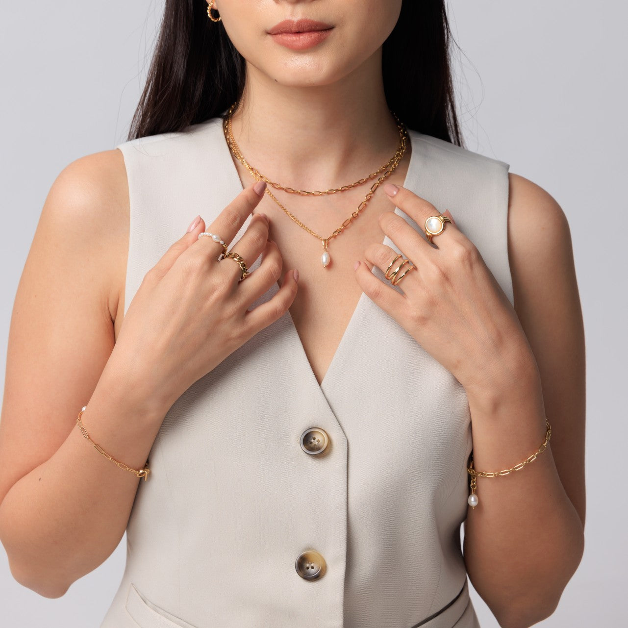 Kari Mixed Chain Drop Pearl Necklace