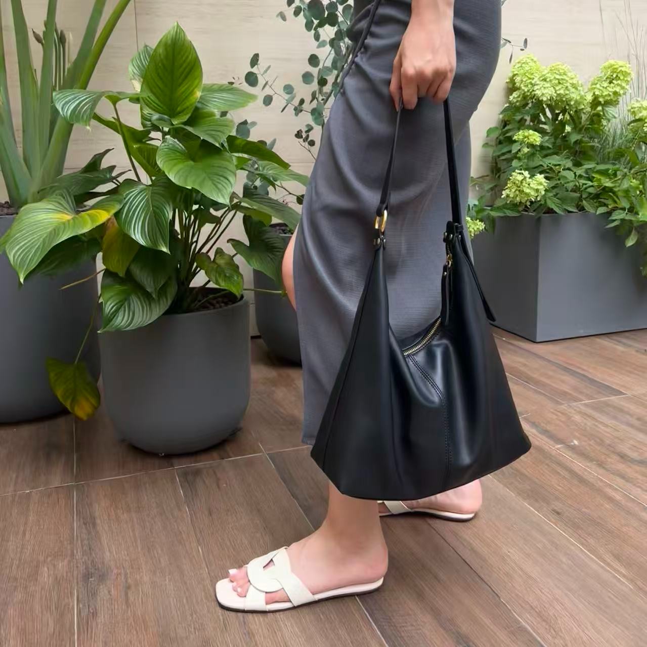Natalie Leather Tote Bag - Black