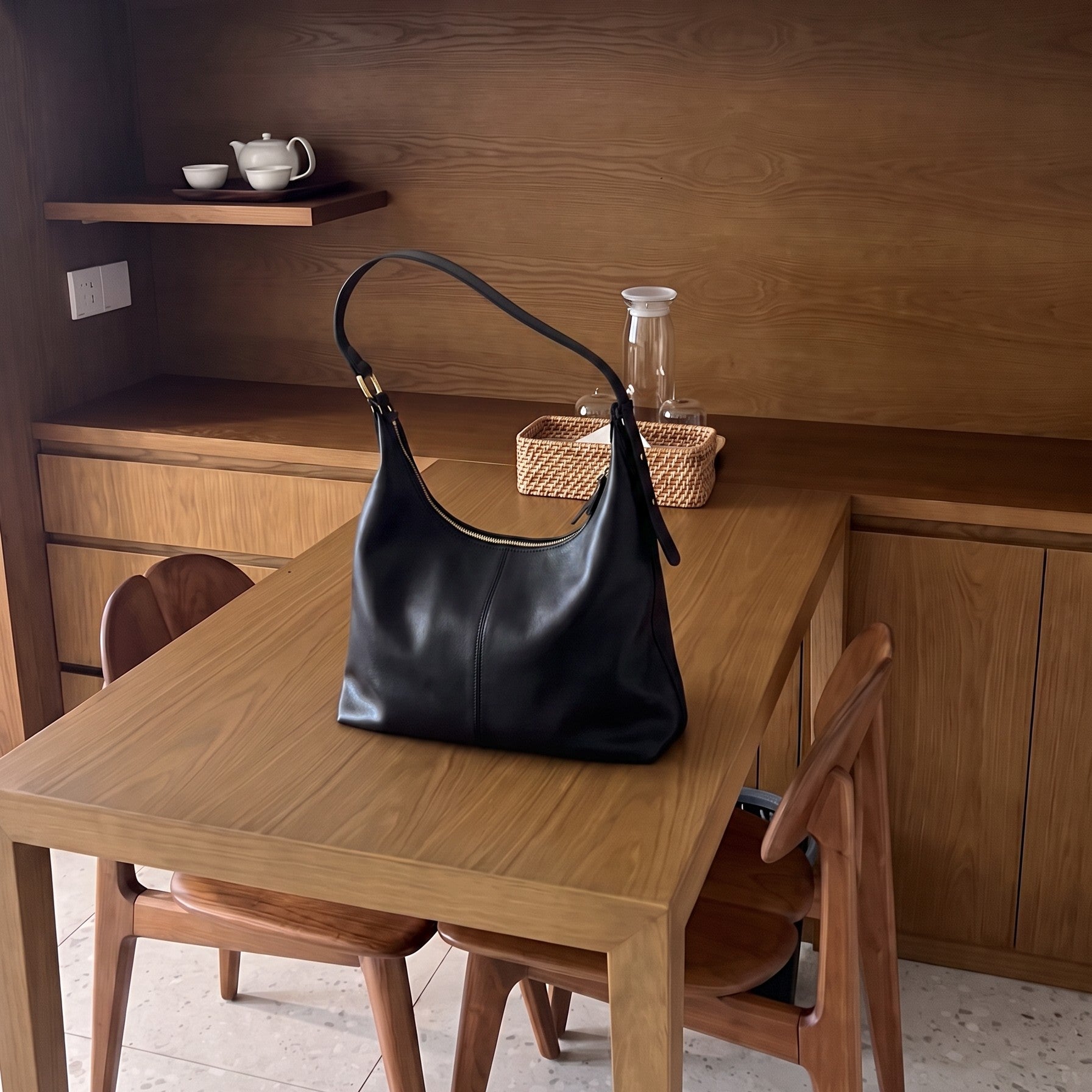 Natalie Leather Tote Bag - Black