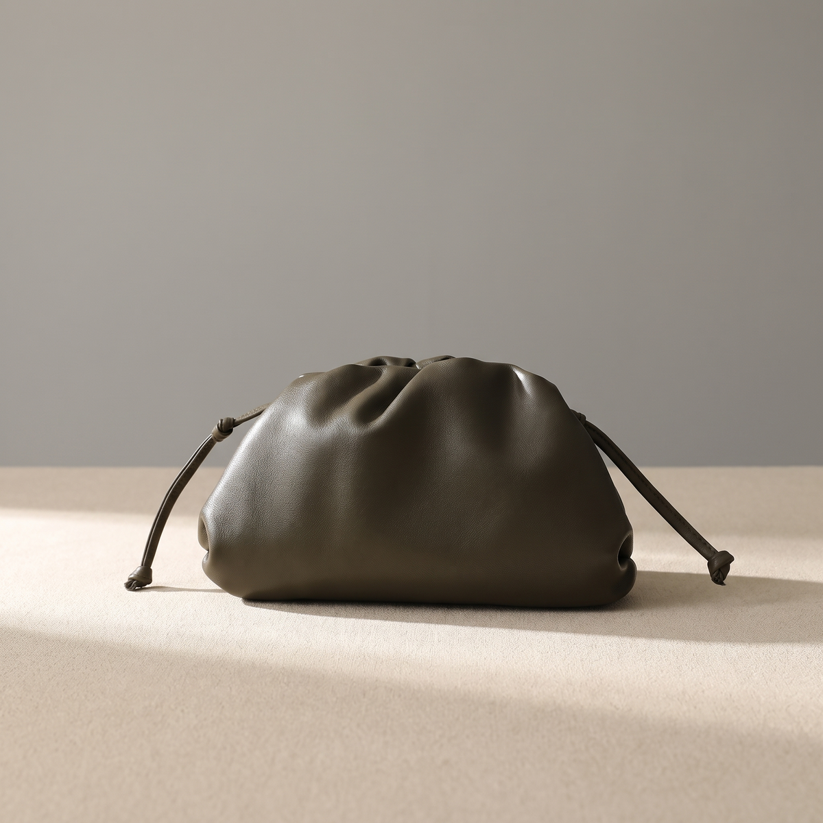Pouch Gathered Leather Clutch - Olive Green