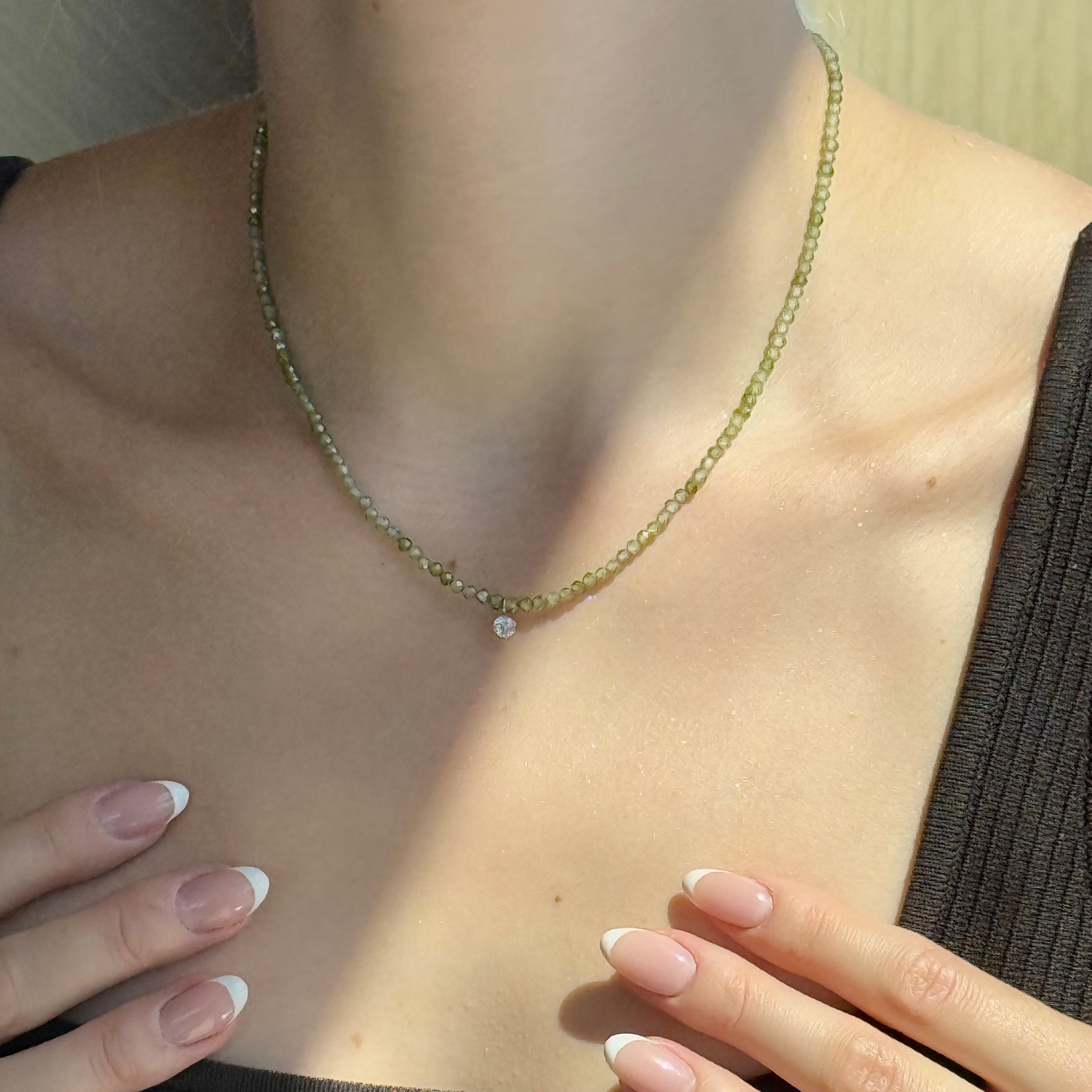 Wren Olive Crystal Necklace
