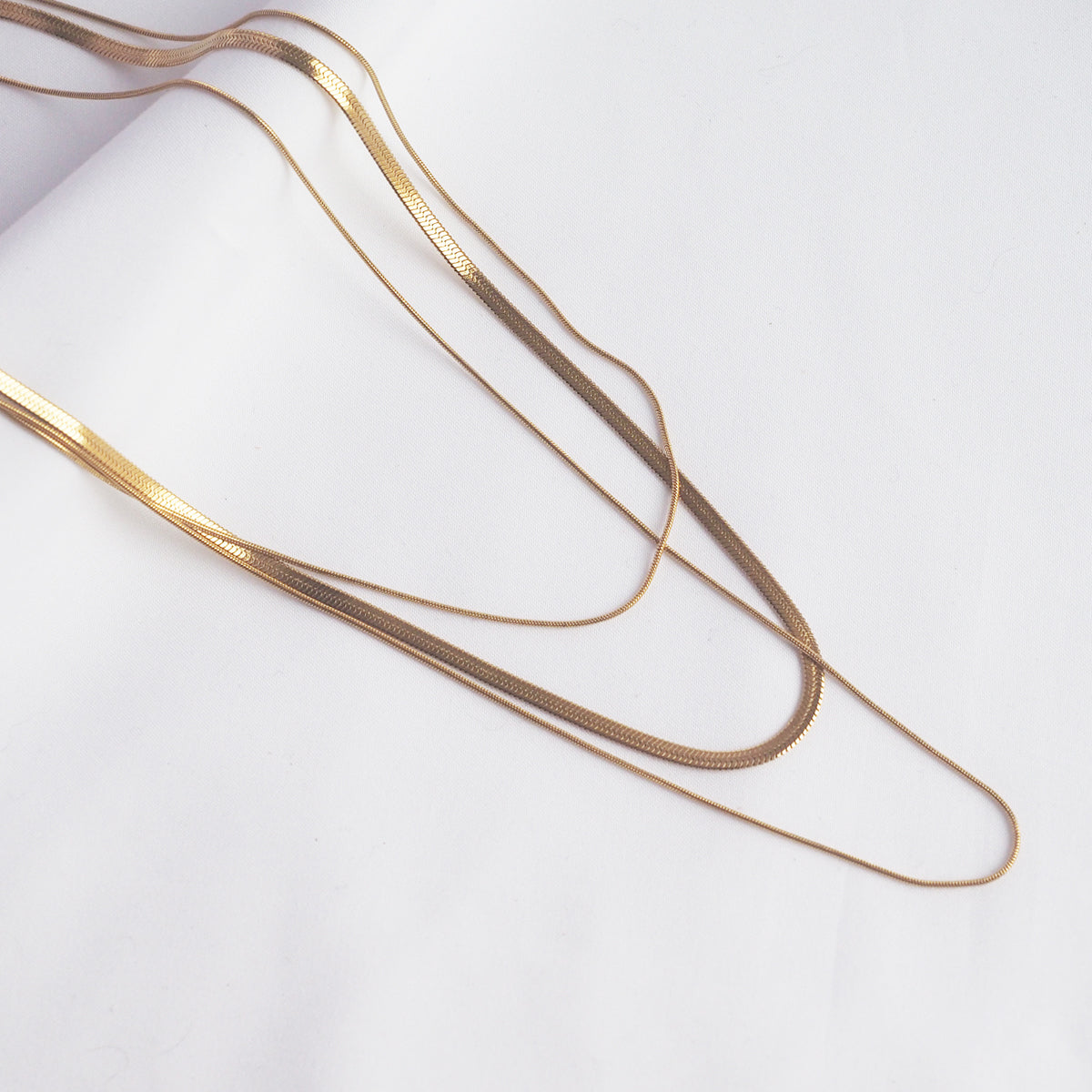 Triple Strand Herringbone Chain Necklace