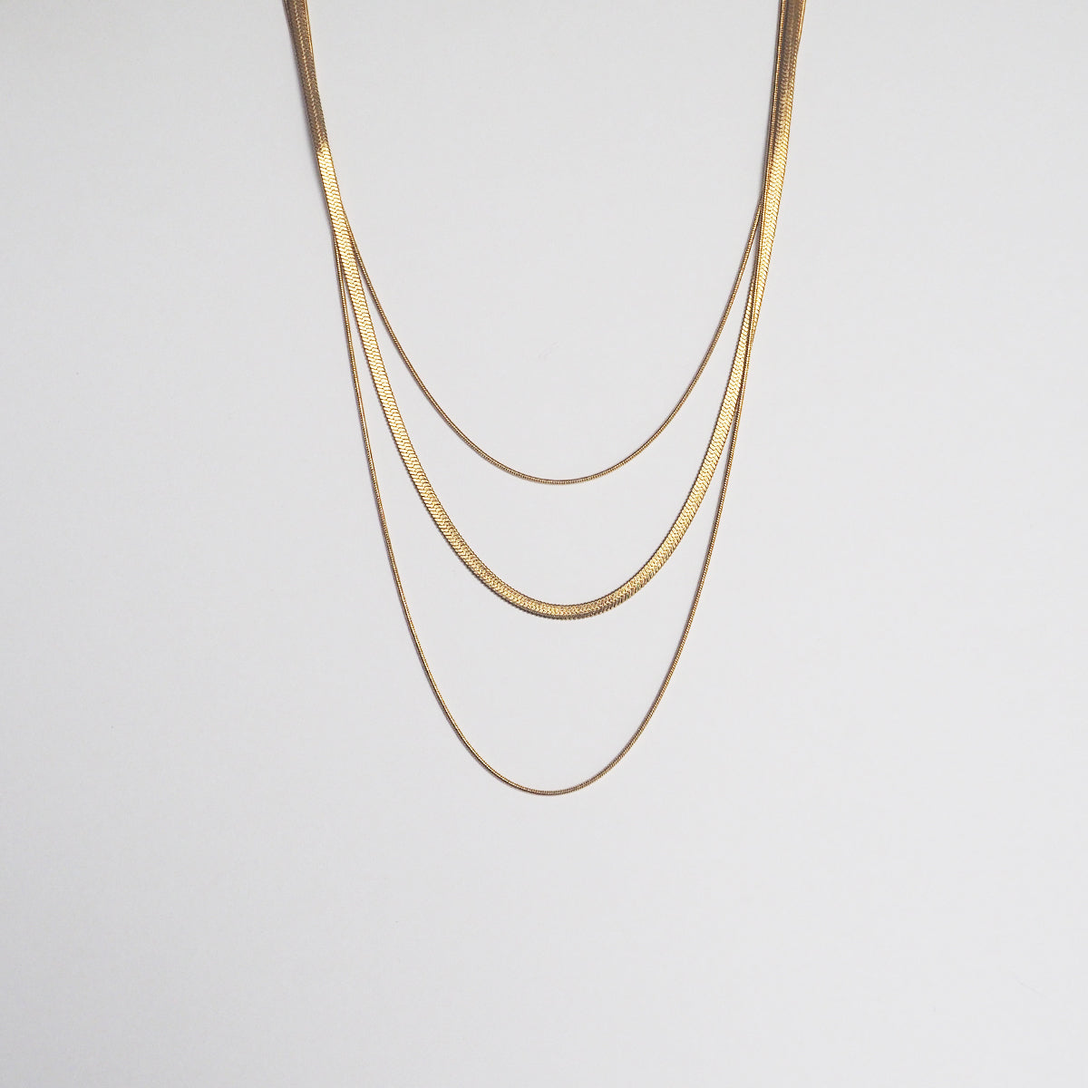 Triple Strand Herringbone Chain Necklace