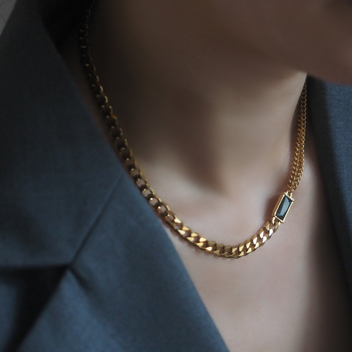 Jolee Stitching Chain Black Zircon Necklace - éclater jewellery
