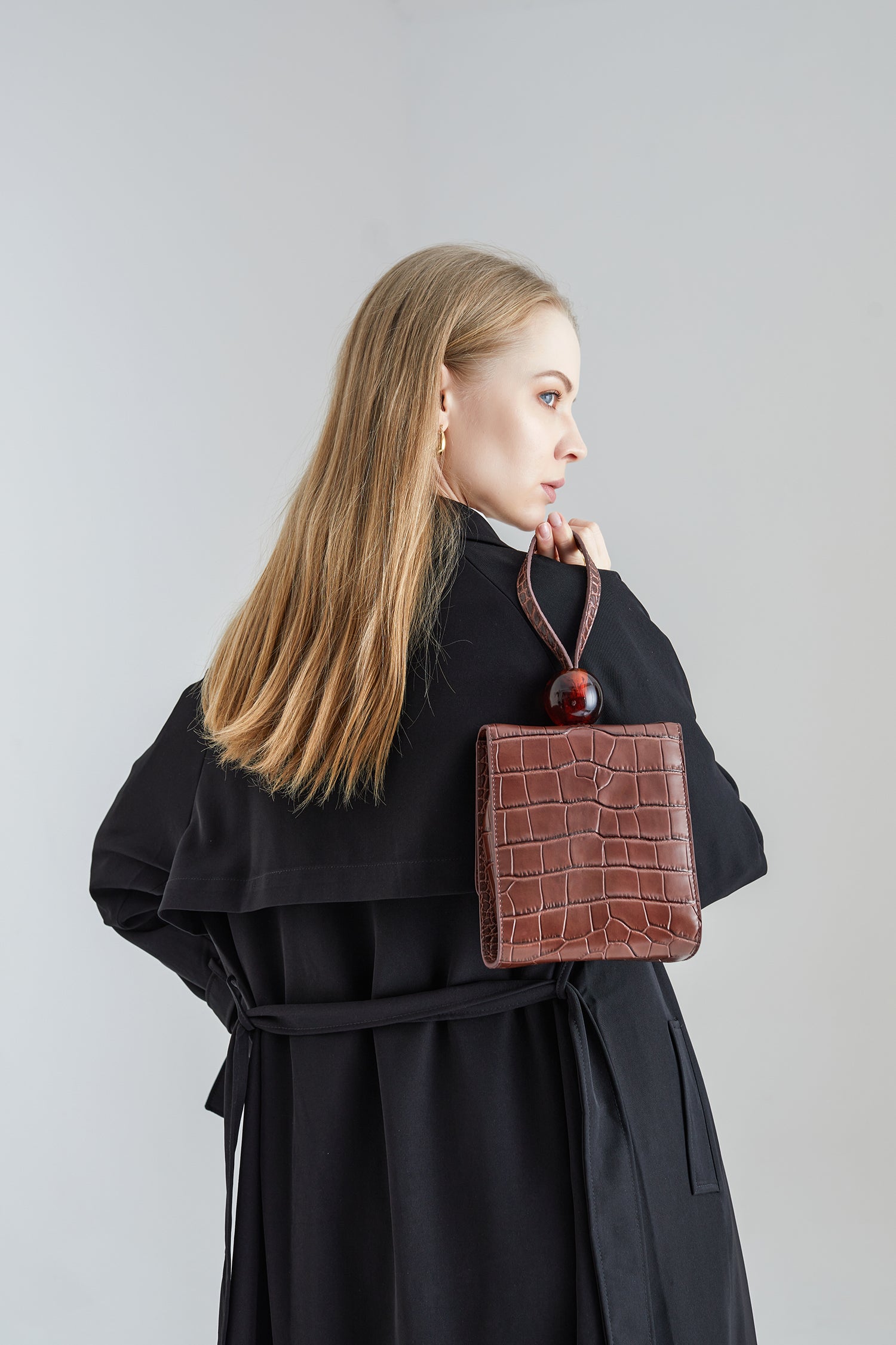 Ball Croc-Effect Leather Tote - Brown