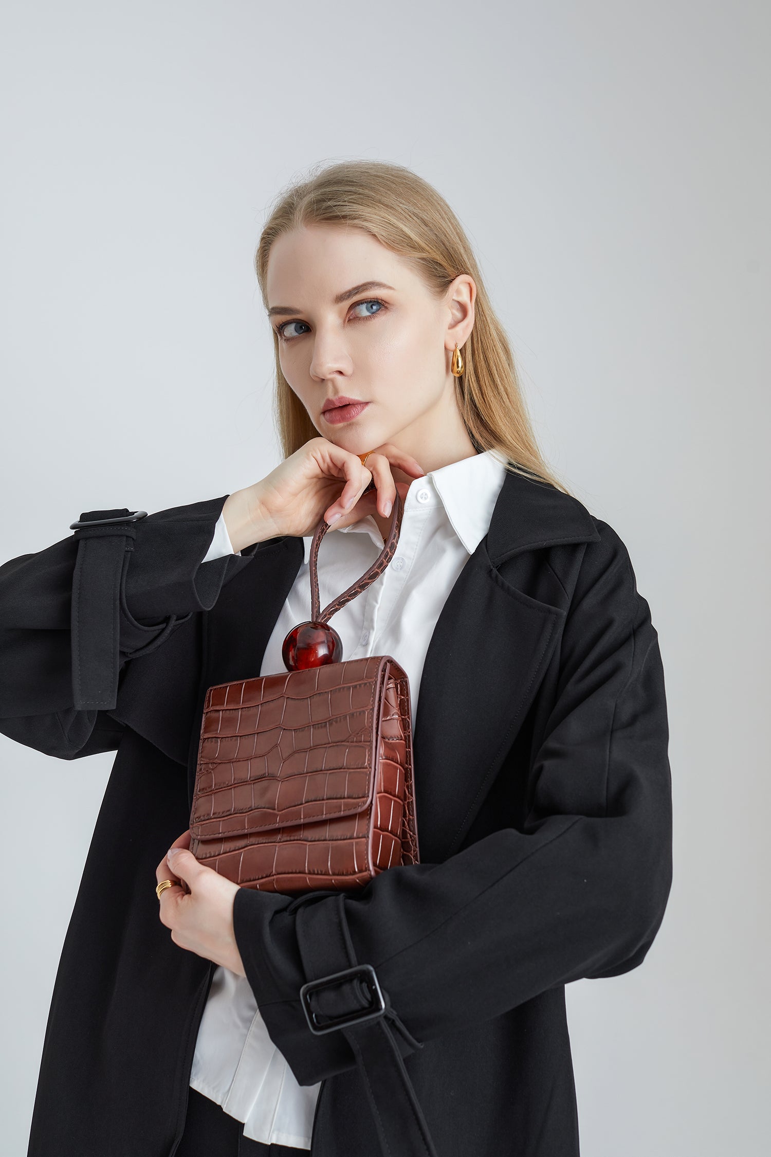 Ball Croc-Effect Leather Tote - Black - éclater jewellery