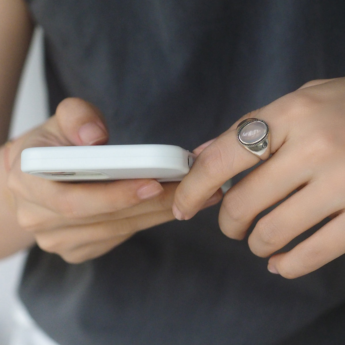 White Agate Silver Ring