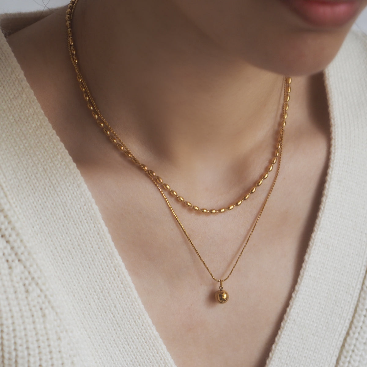 Lyon Double Chain Ball Drop Necklace - éclater jewellery