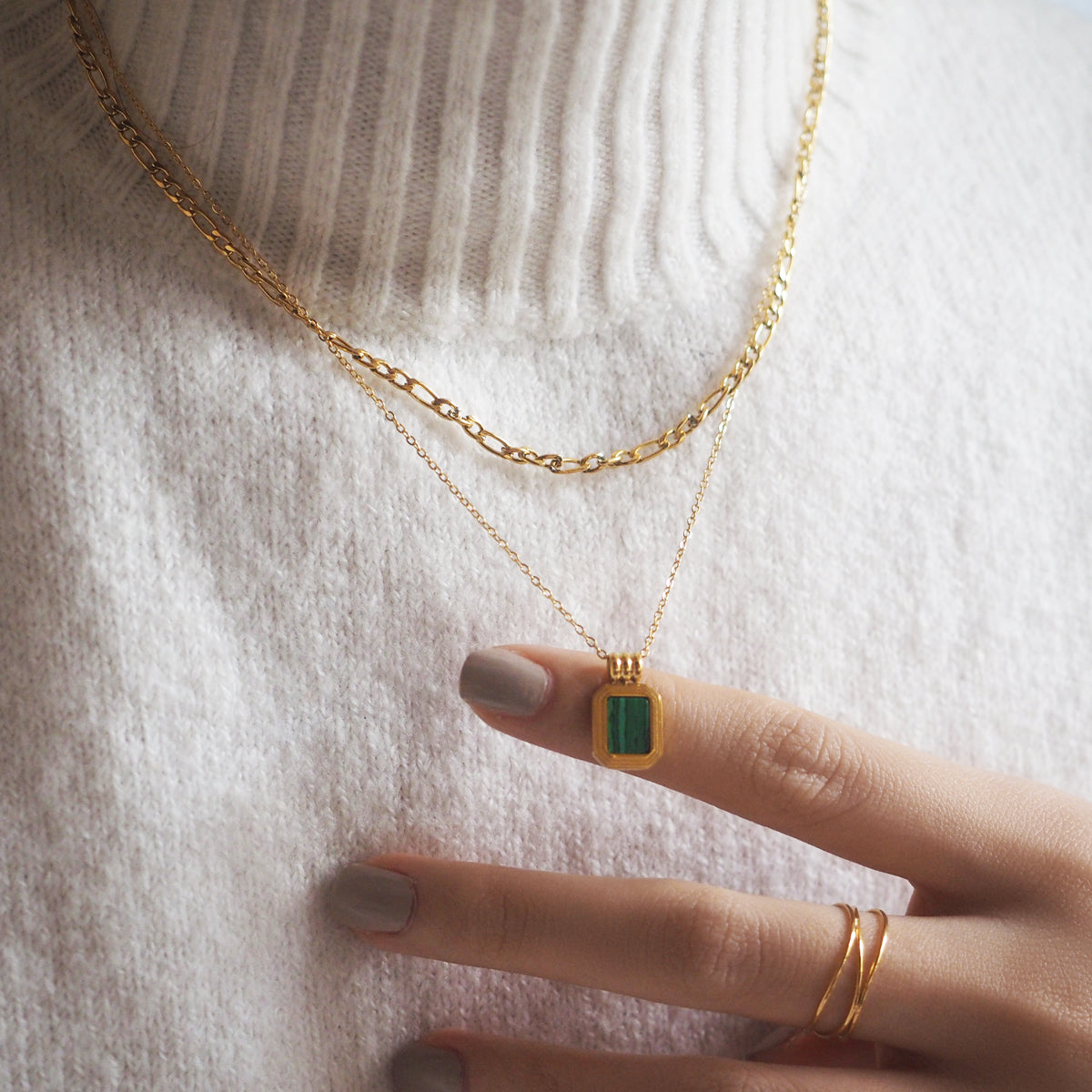 Delphine Double Chain Necklace - Malachite