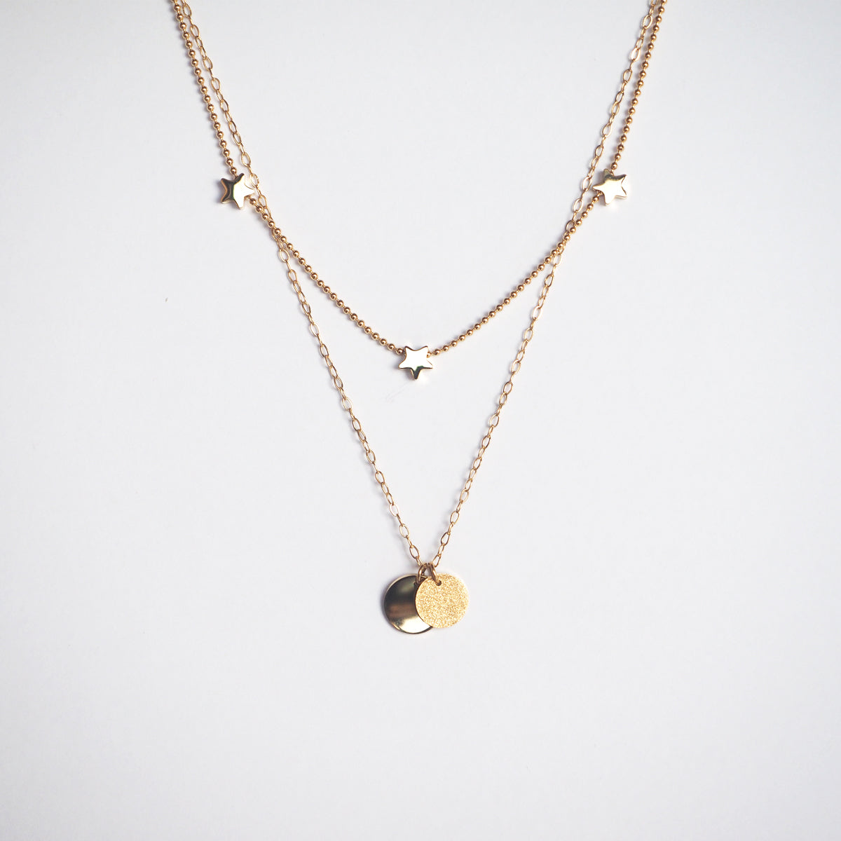 Double Chain Stars with Disc Necklace - éclater jewellery