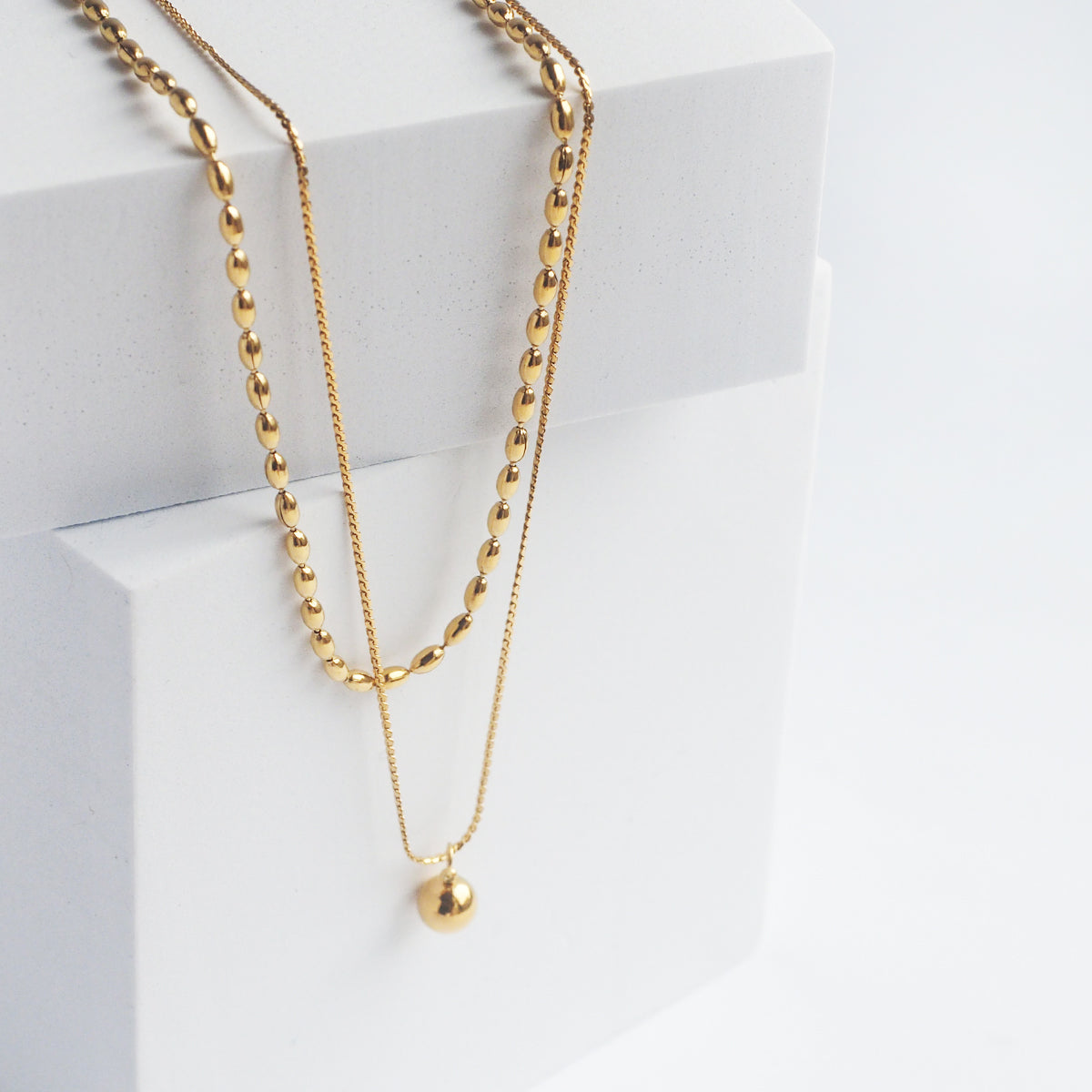 Lyon Double Chain Ball Drop Necklace - éclater jewellery