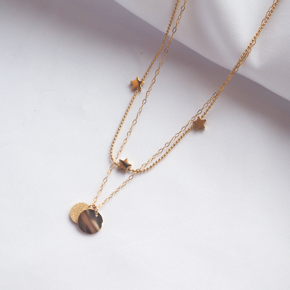 Double Chain Stars with Disc Necklace - éclater jewellery