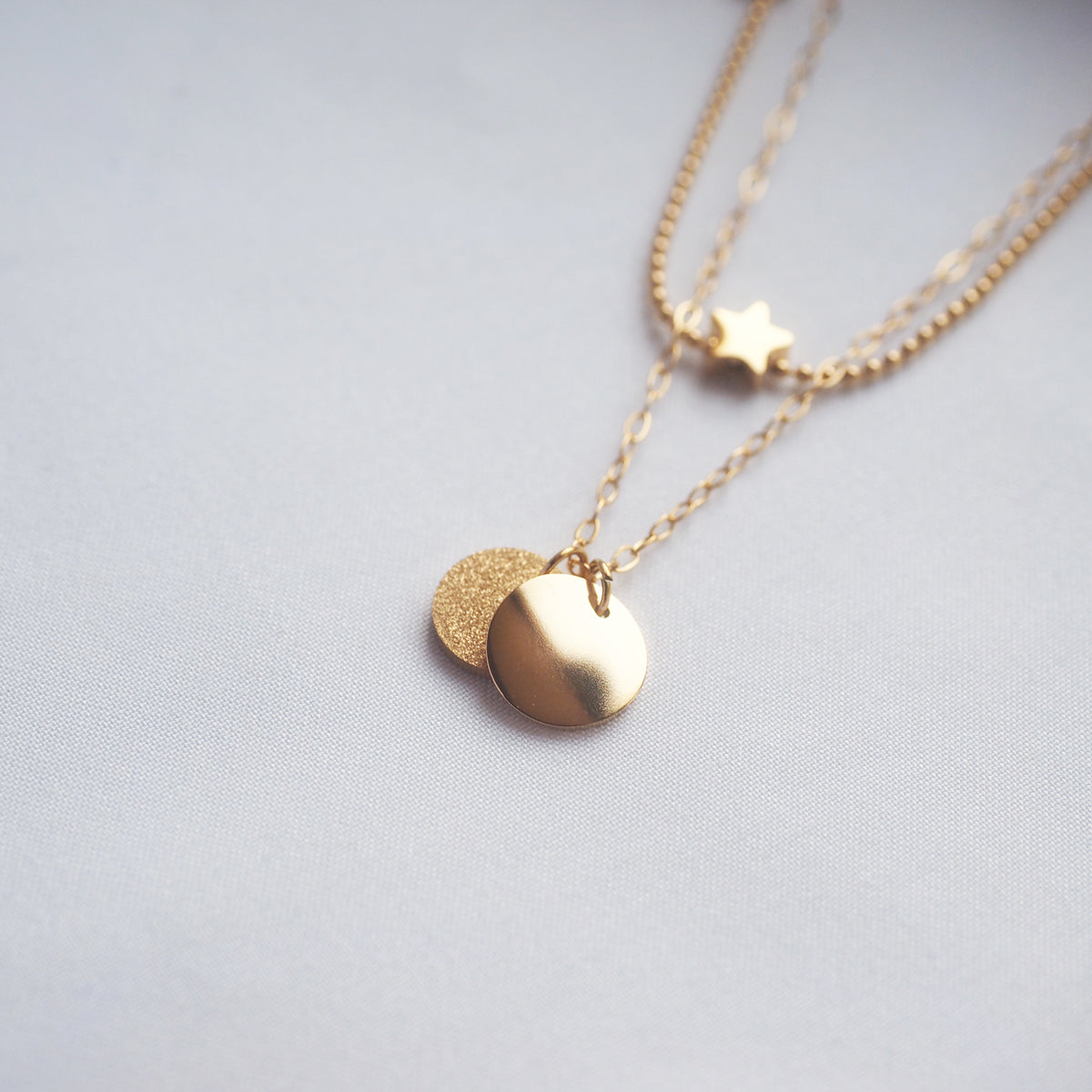 Double Chain Stars with Disc Necklace - éclater jewellery