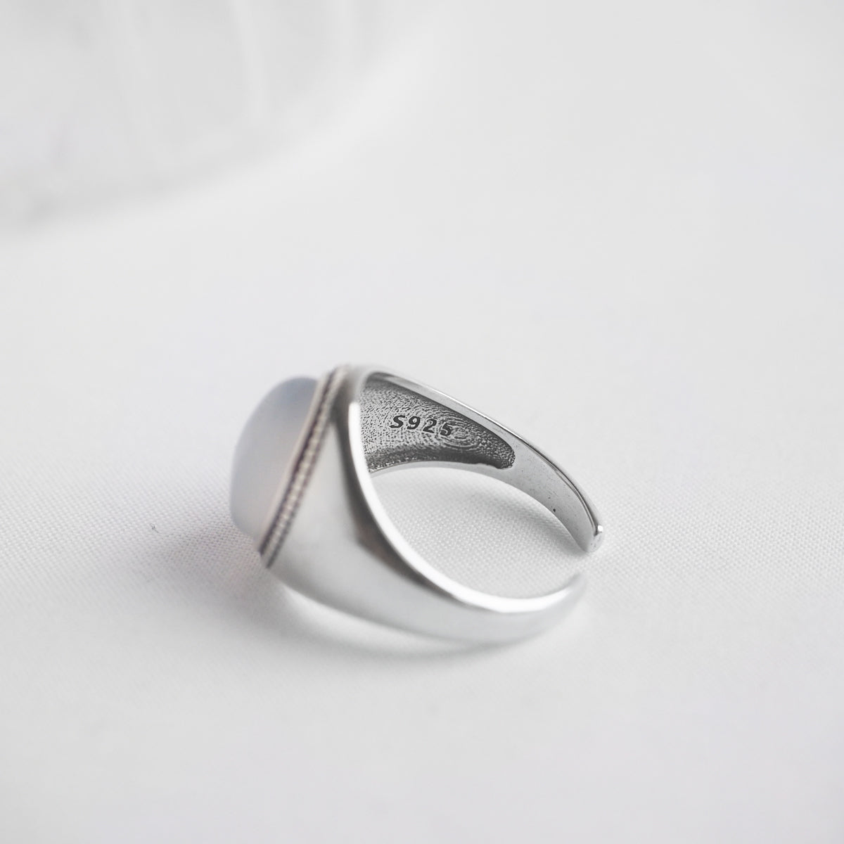 White Agate Silver Ring