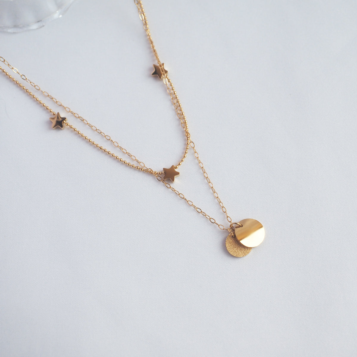 Double Chain Stars with Disc Necklace - éclater jewellery