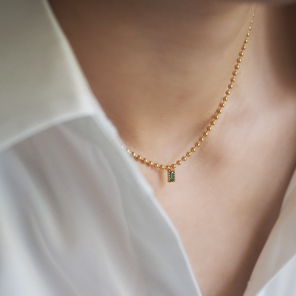 Emerald Square Zircon Necklace