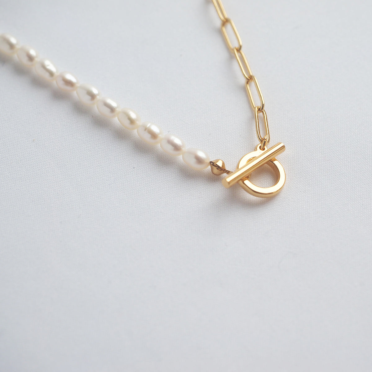 Pearls T-bar Gold Tone Necklace
