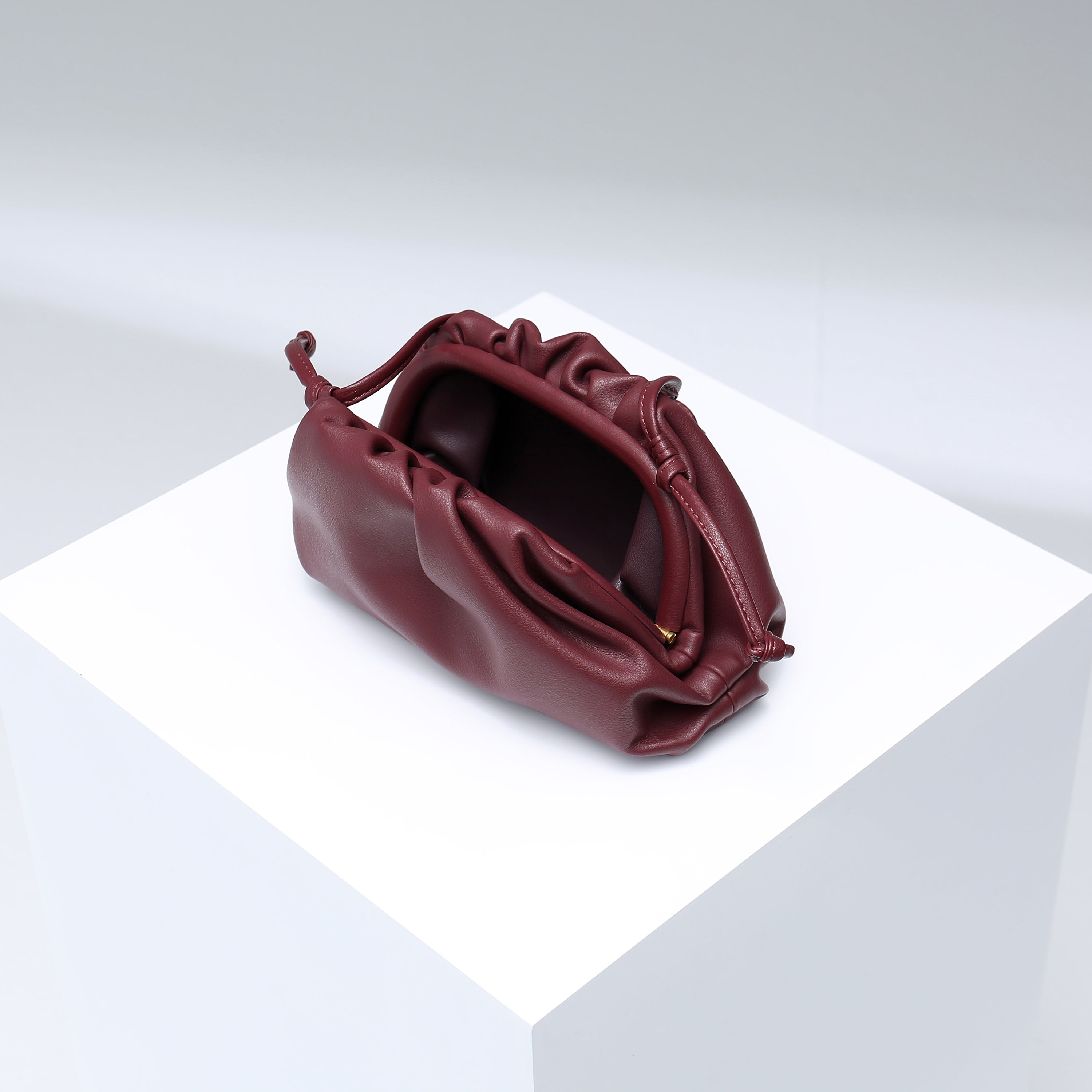 Pouch Gathered Leather Clutch - Green