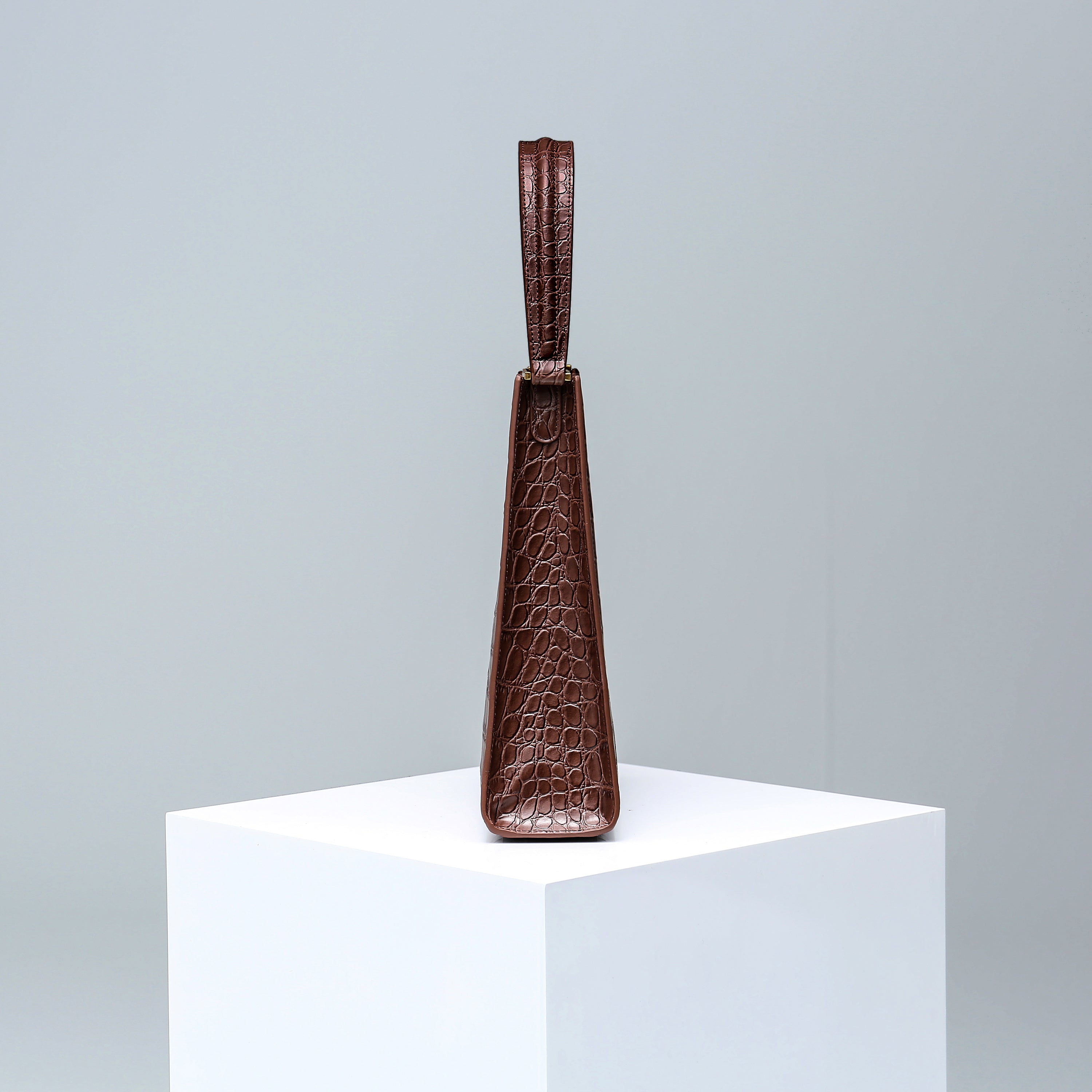 Roy Croc-Embossed Leather Bag - Brown