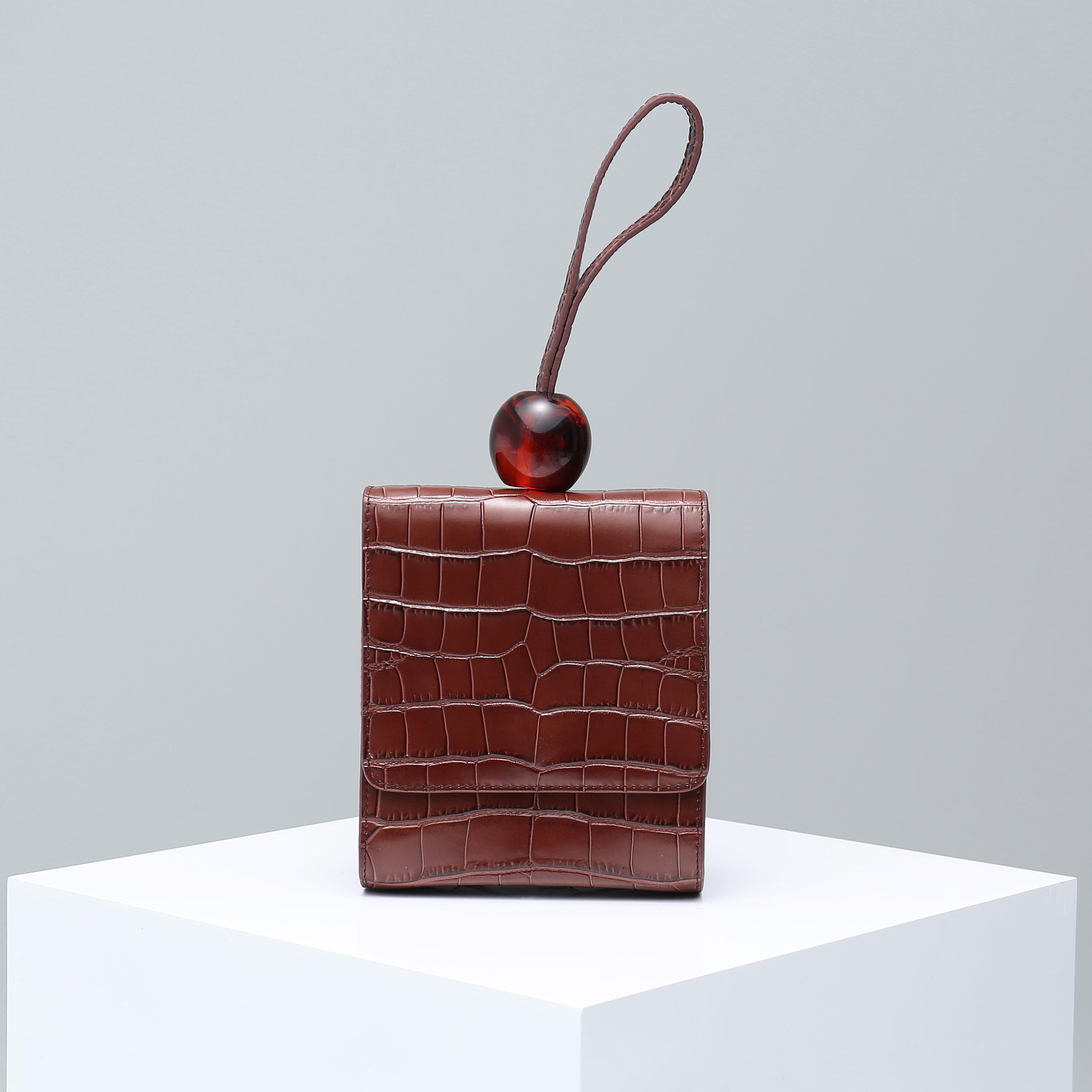 Ball Croc-Effect Leather Tote - Brown