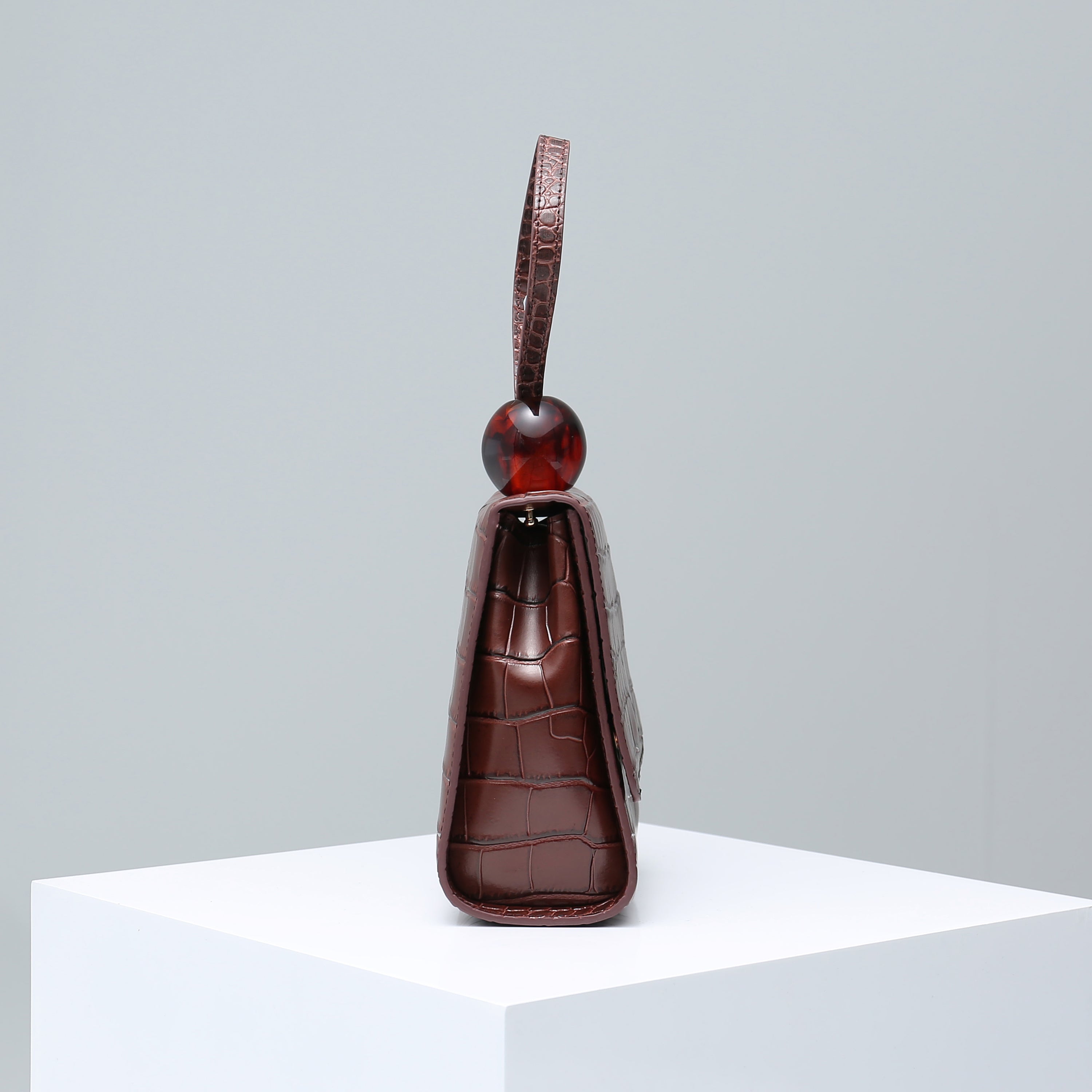 Ball Croc-Effect Leather Tote - Brown