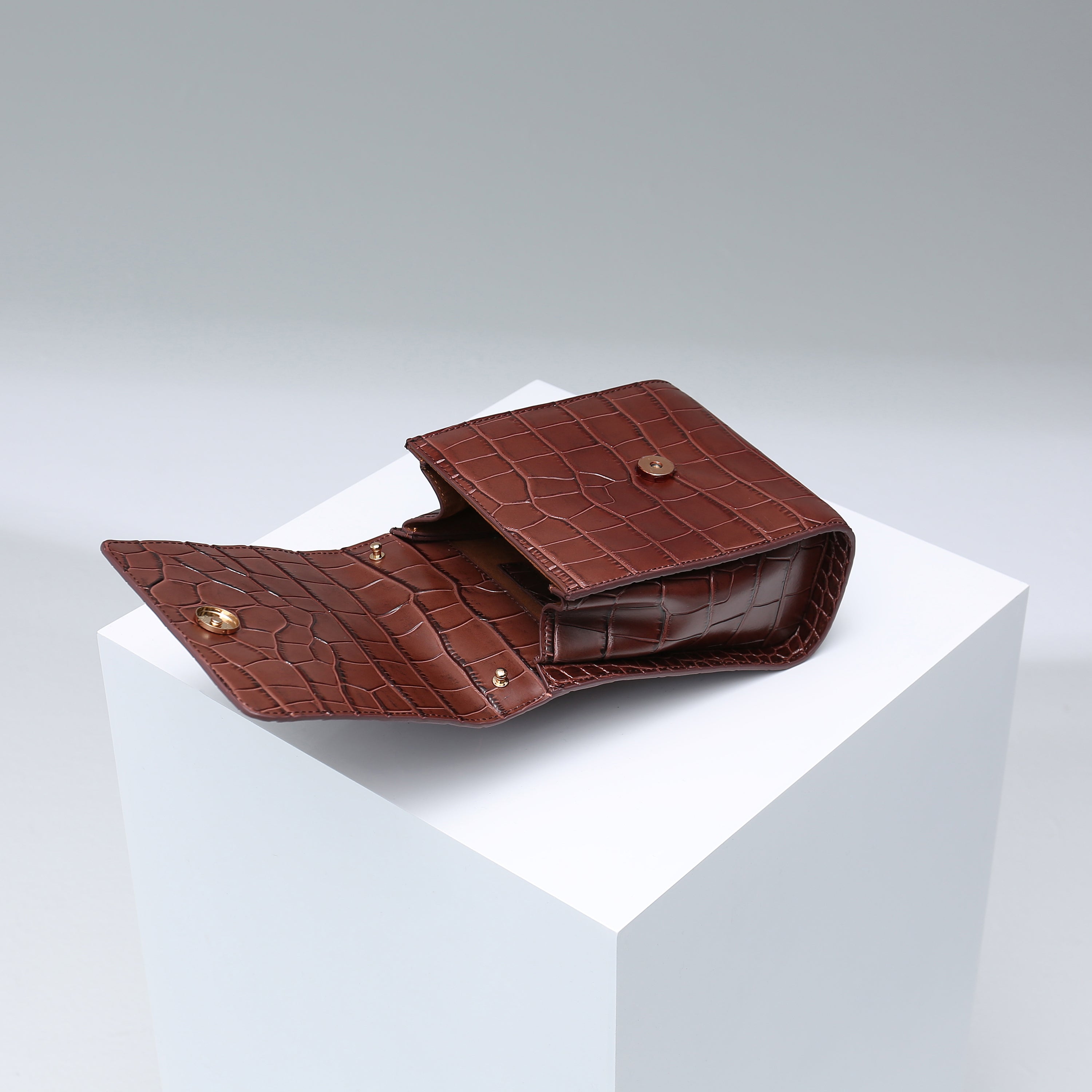 Ball Croc-Effect Leather Tote - Brown