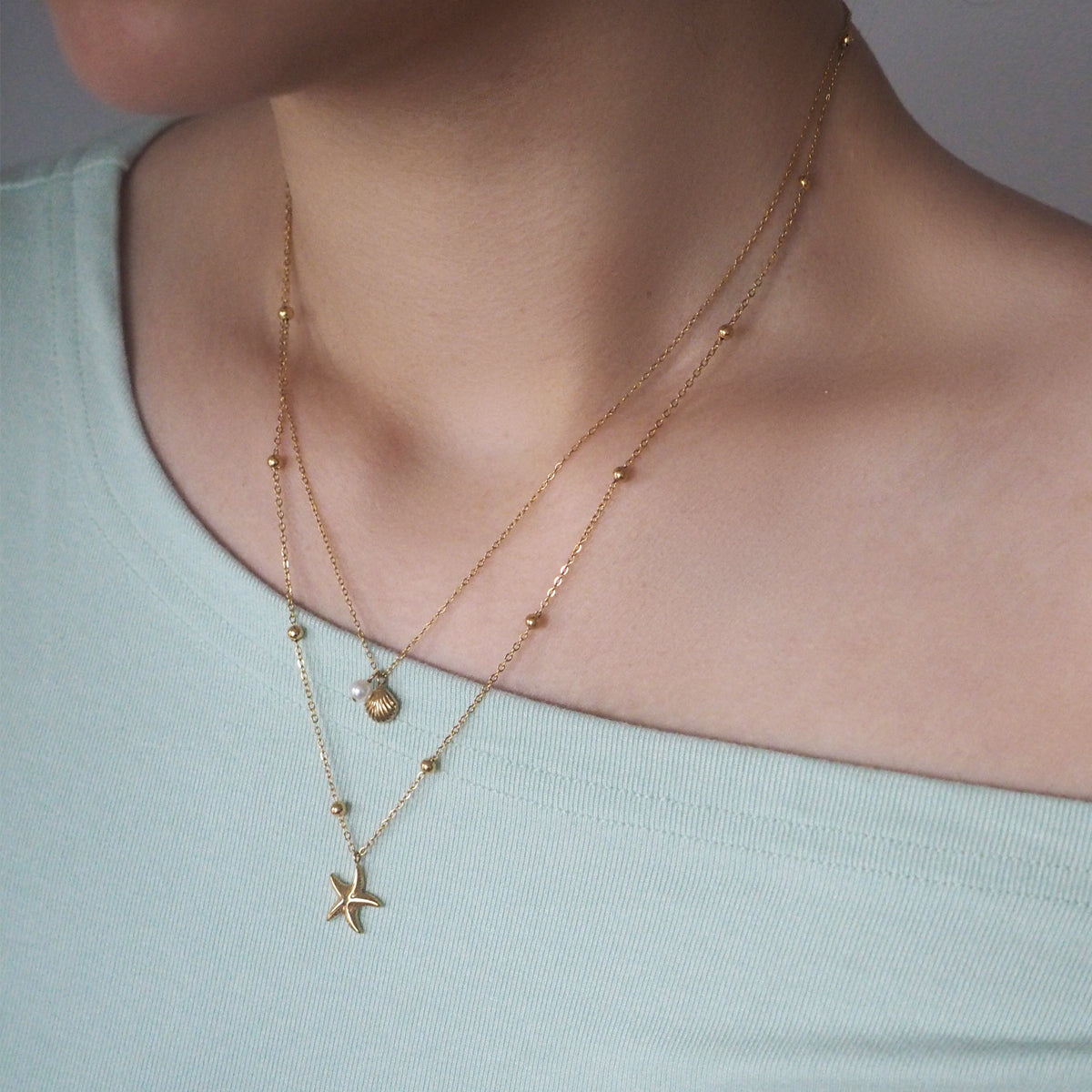 Starfish Shell Double Layer Necklace