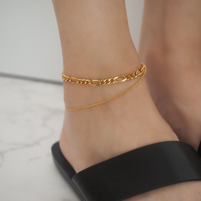 [Set of 2] Danielle Double Chain Ankle Bracelet