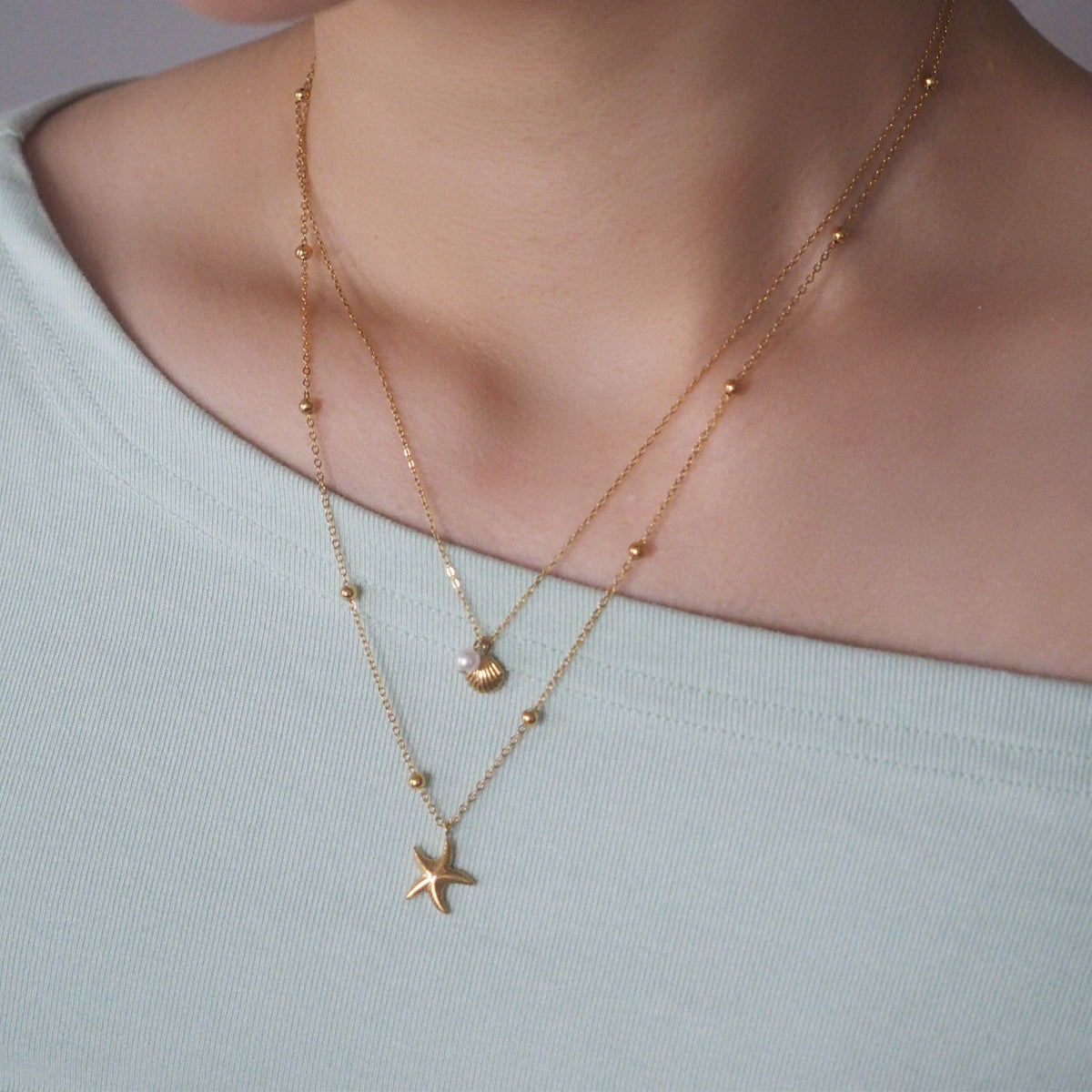 Starfish Shell Double Layer Necklace