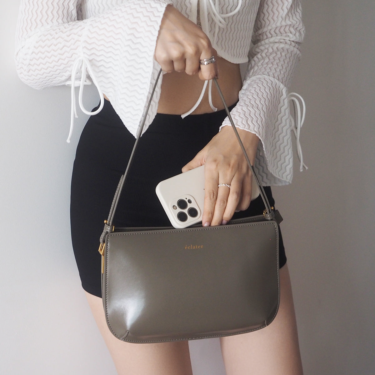 Lea Leather Shoulder Bag - Grey