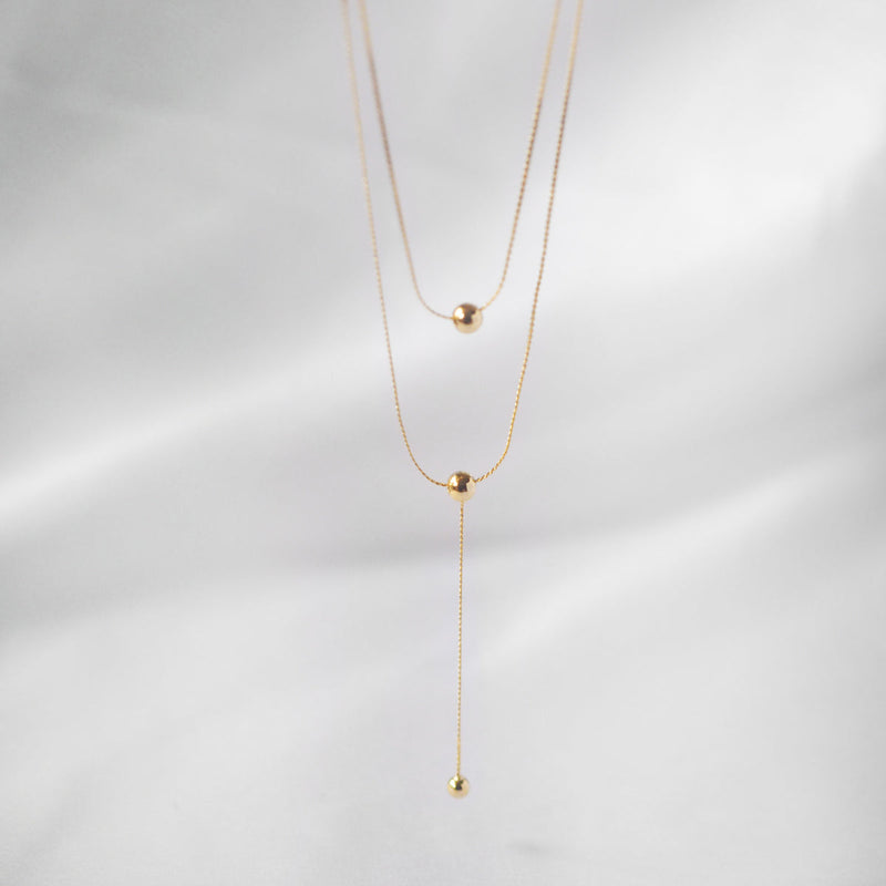 [Set of 2] Naeva Double Chain Drop Ball Necklace
