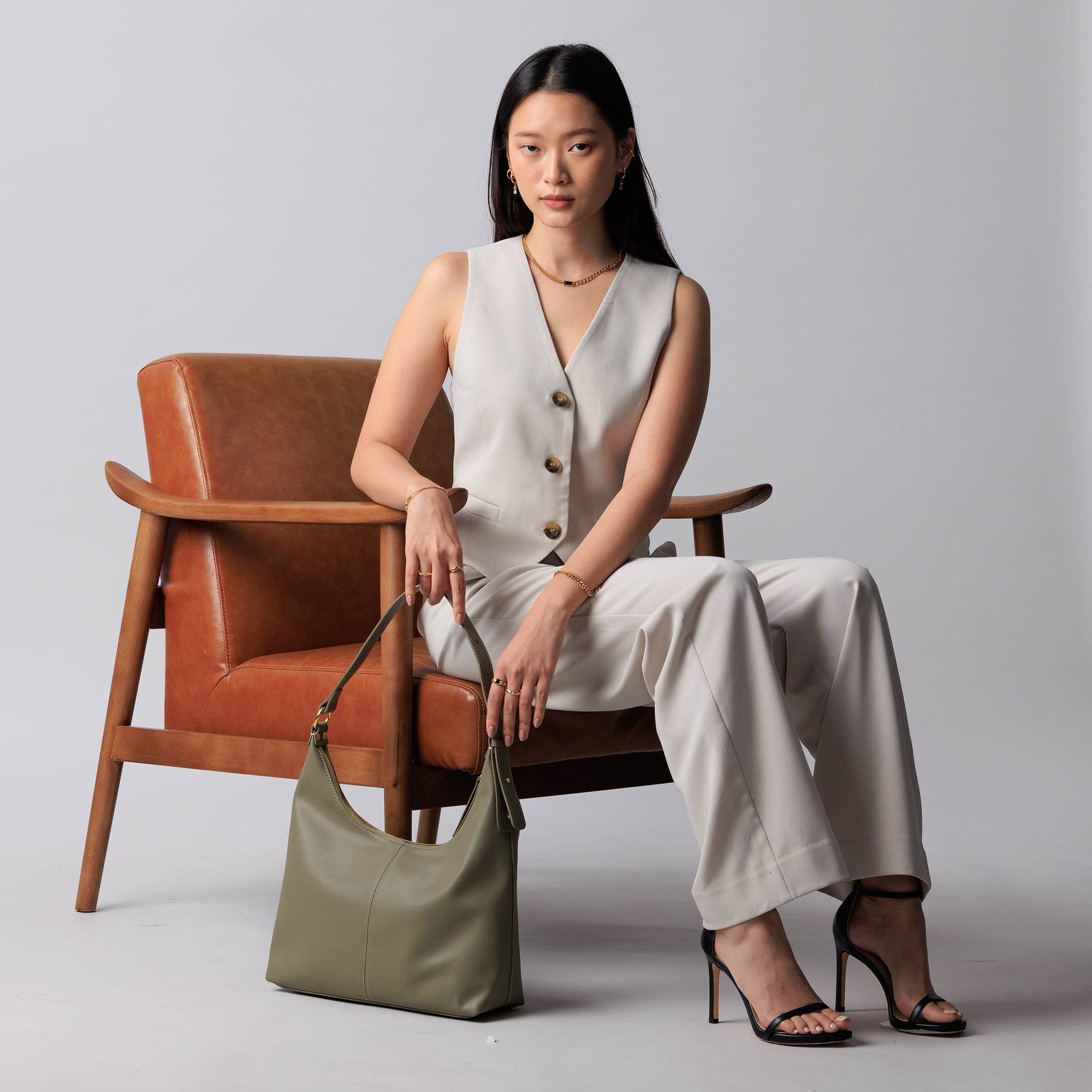 Natalie Leather Tote Bag - Pistachio