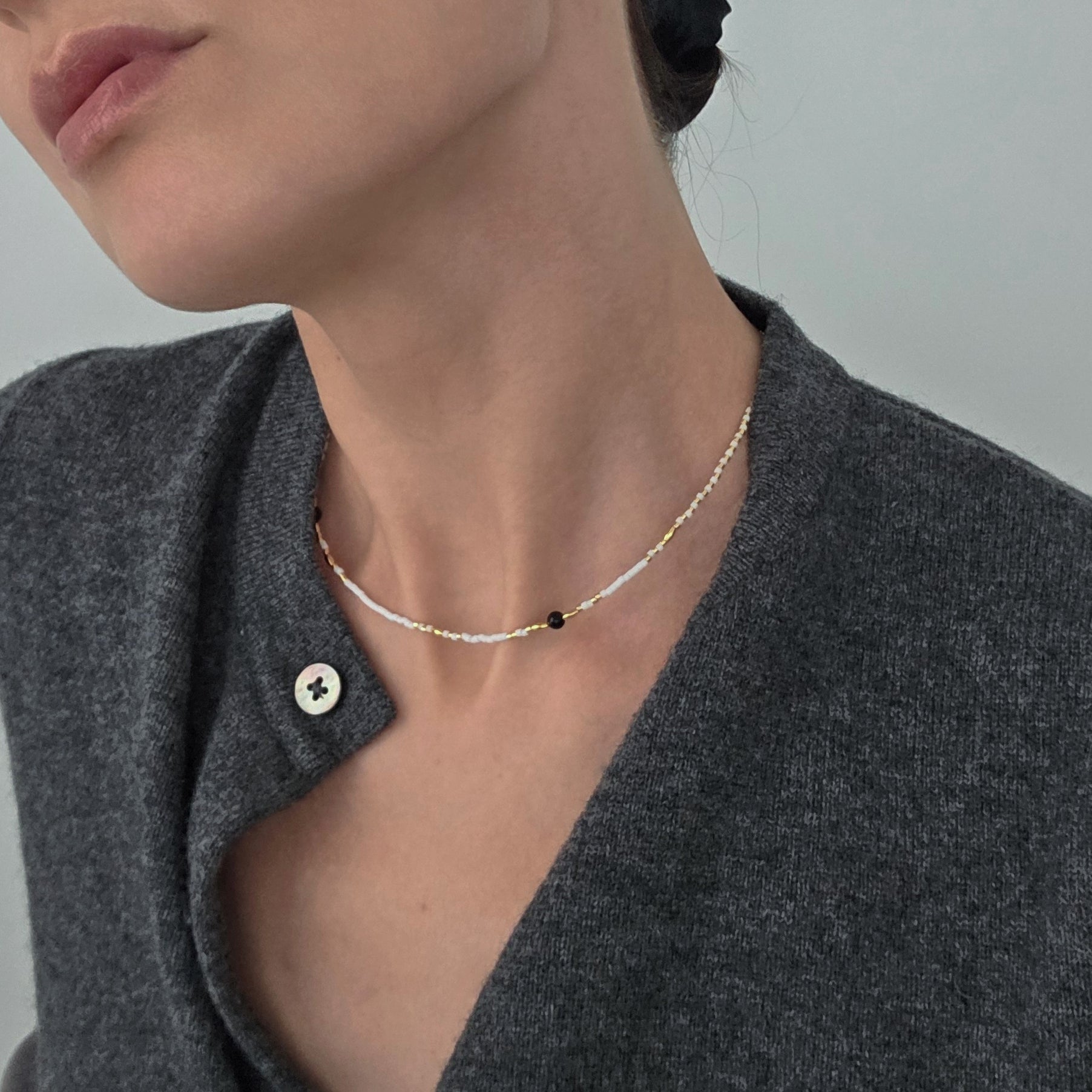 Miyuki Rice Beads Black Agate Necklace