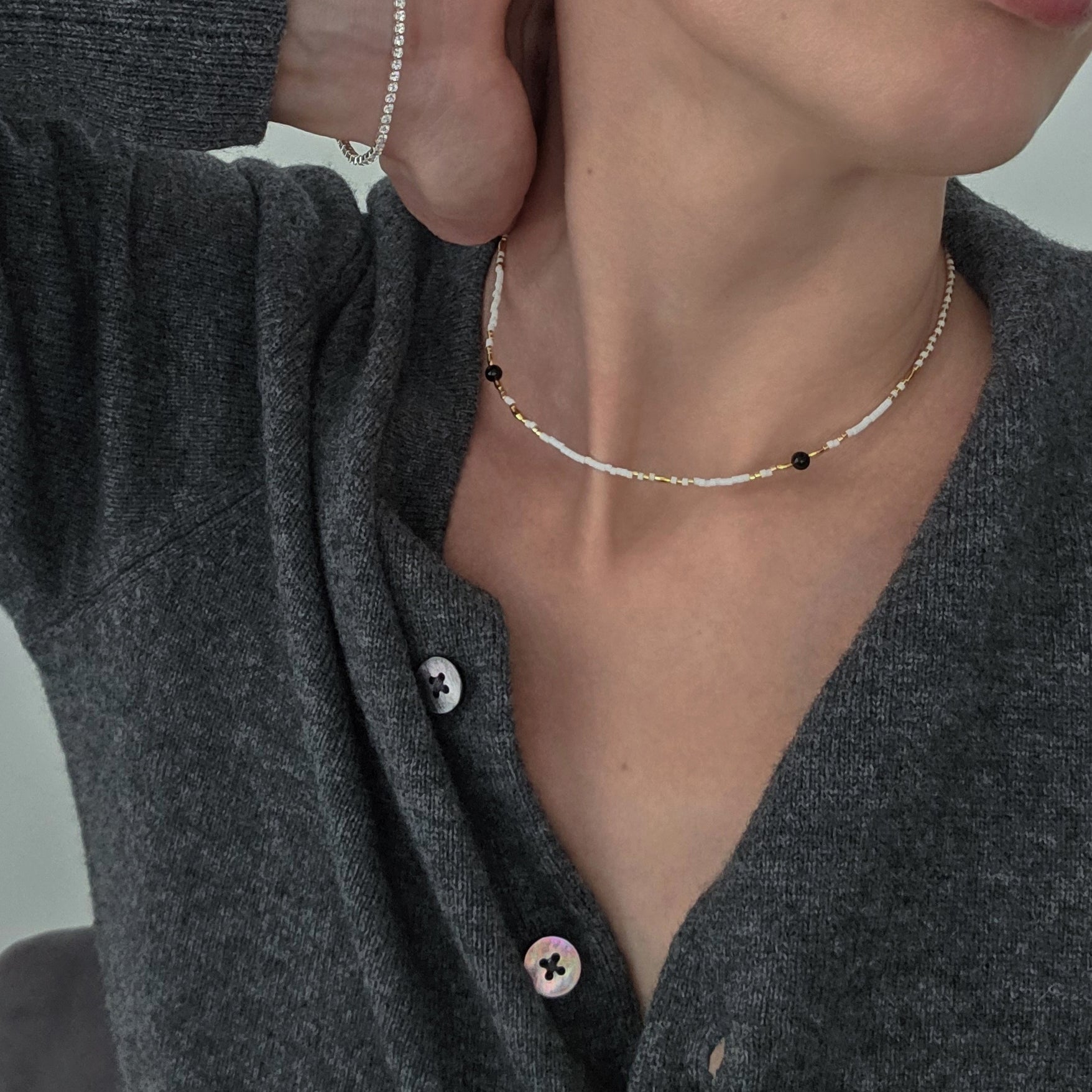 Miyuki Rice Beads Black Agate Necklace