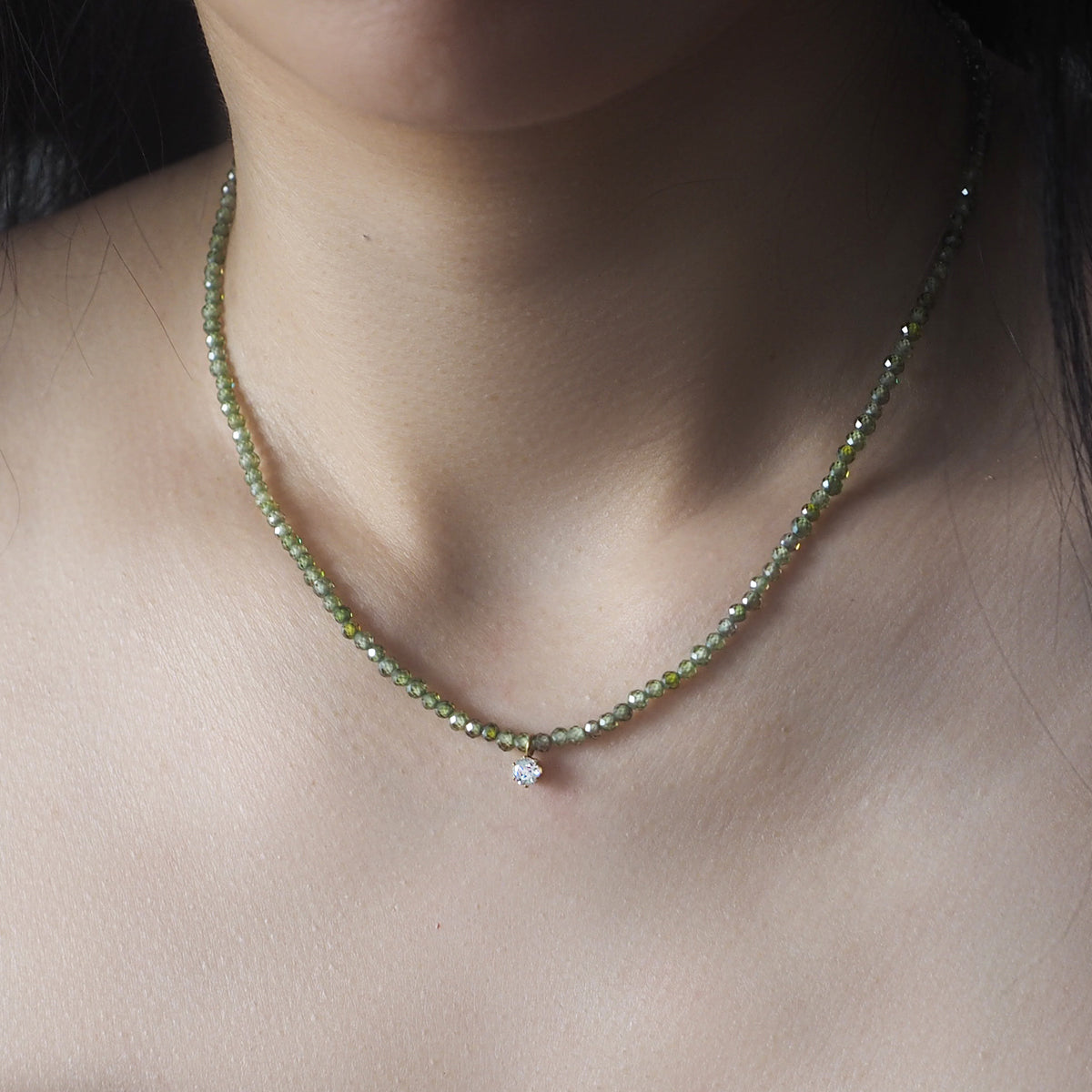 Wren Olive Crystal Necklace