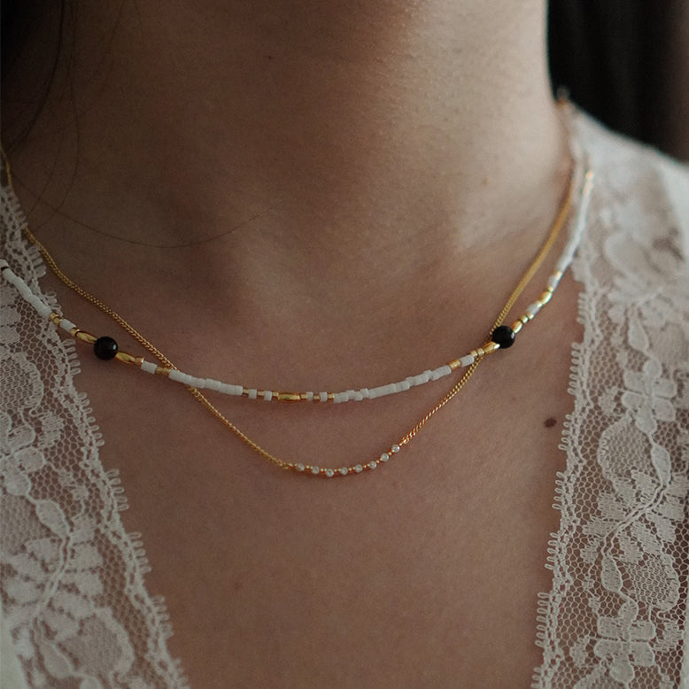 Miyuki Rice Beads Black Agate Necklace