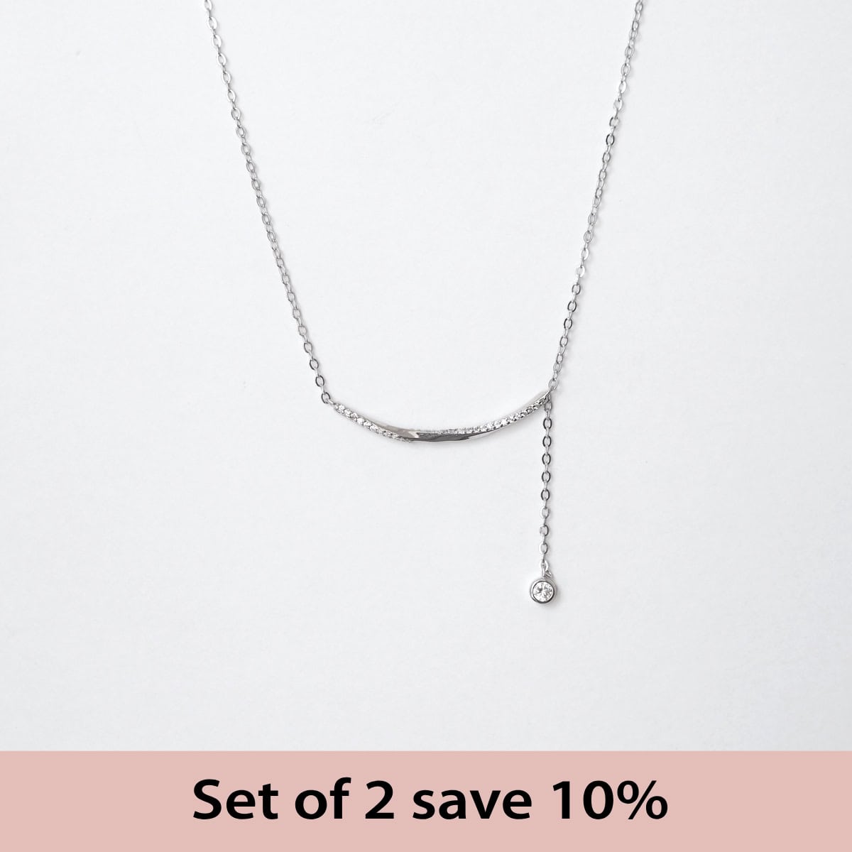 [Set of 2] Adeline Tassel Cubic Zirconia Necklace