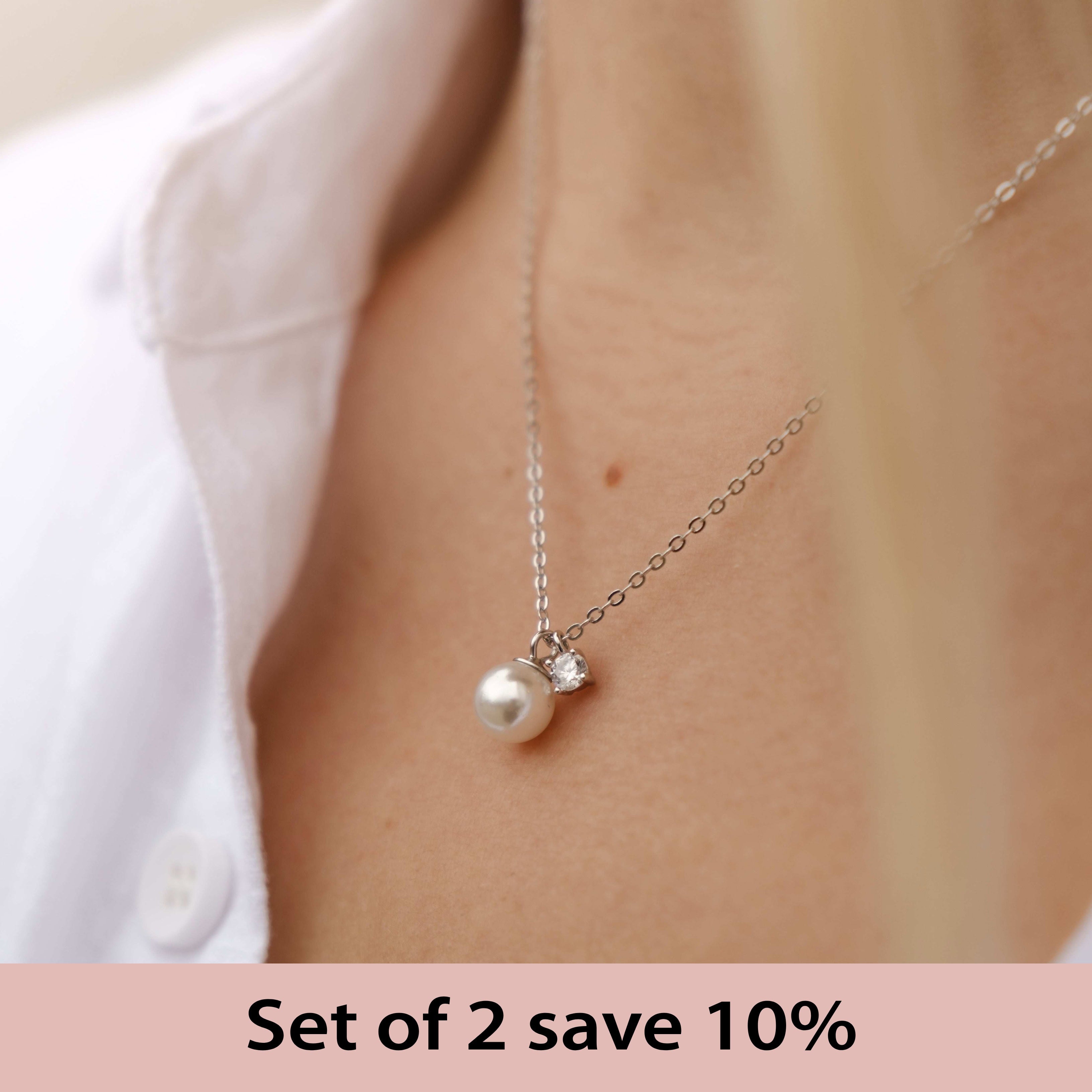 [Set of 2] Anna Pearl Mixed Necklace