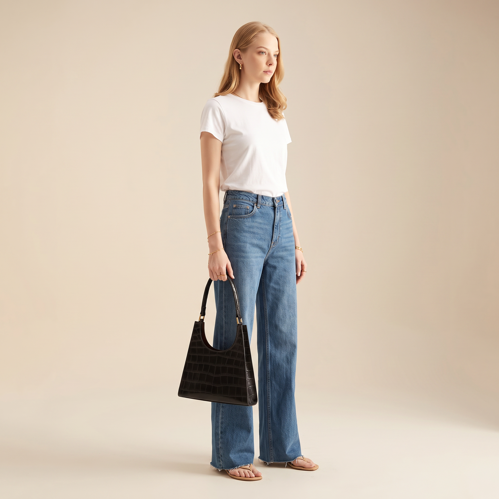 Roy Croc-Embossed Leather Bag - Black