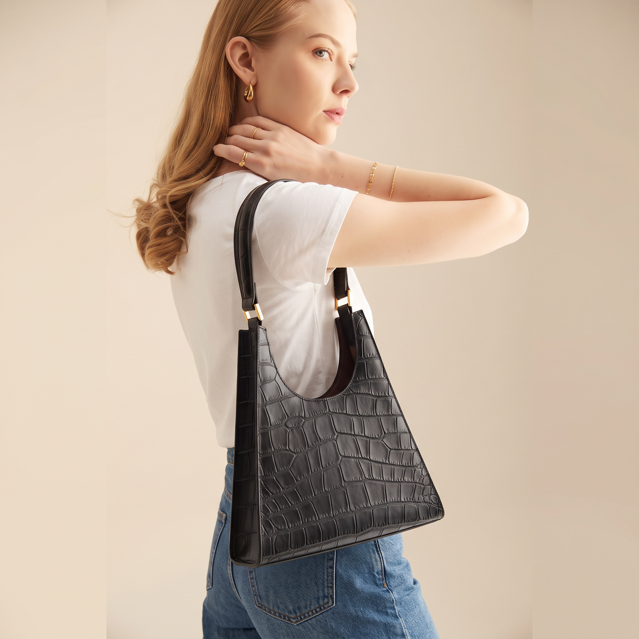 Roy Croc-Embossed Leather Bag - Black
