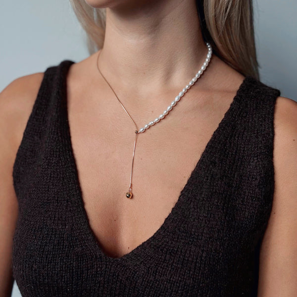 Eyde Pearls Herringbone Drop Necklace