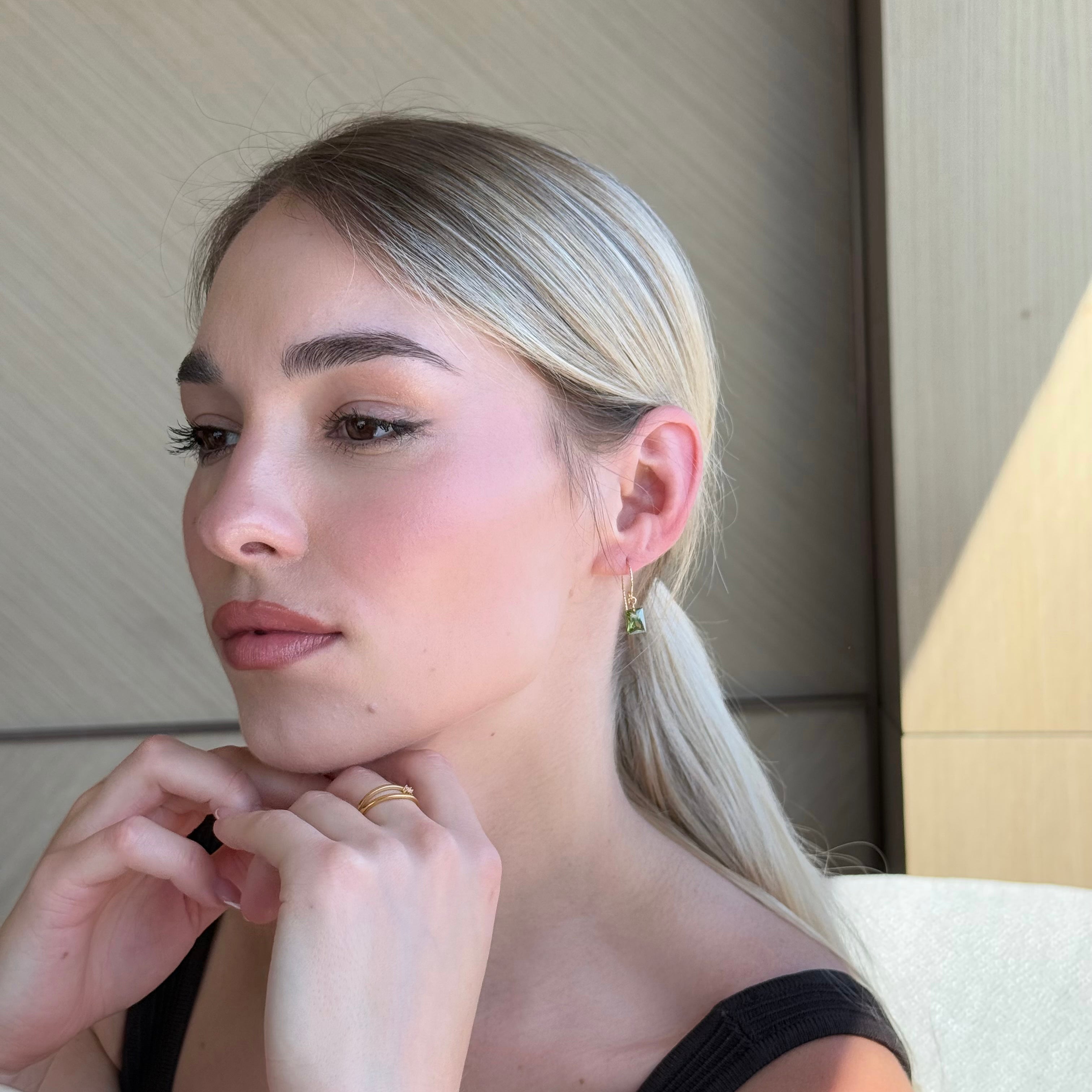 Olive Square Zircon Earrings