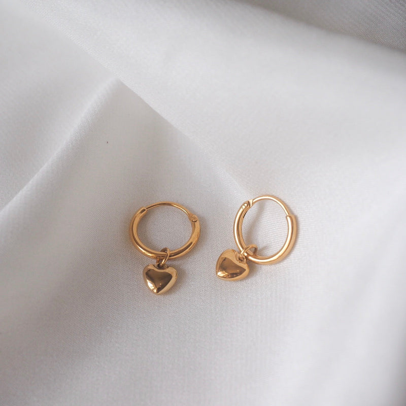 [Set of 2] Golden Heart Hoop Earrings