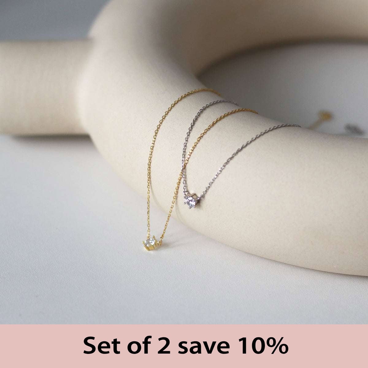 [Set of 2] Lanh Cubic Zirconia Necklace