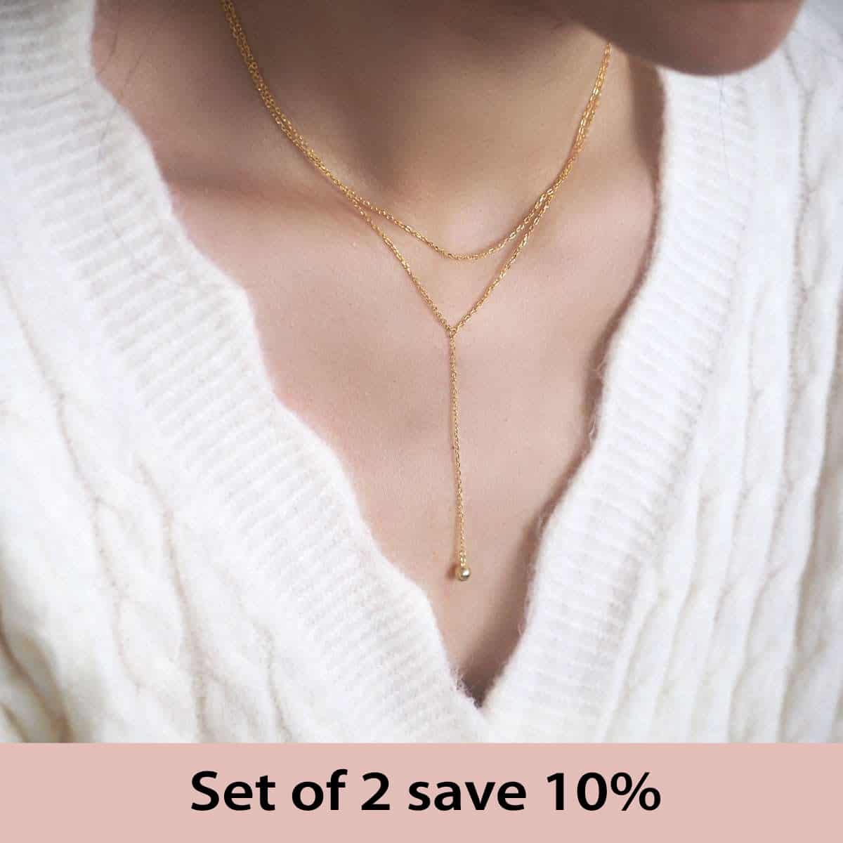 [Set of 2] Mone Ball Drop Necklace